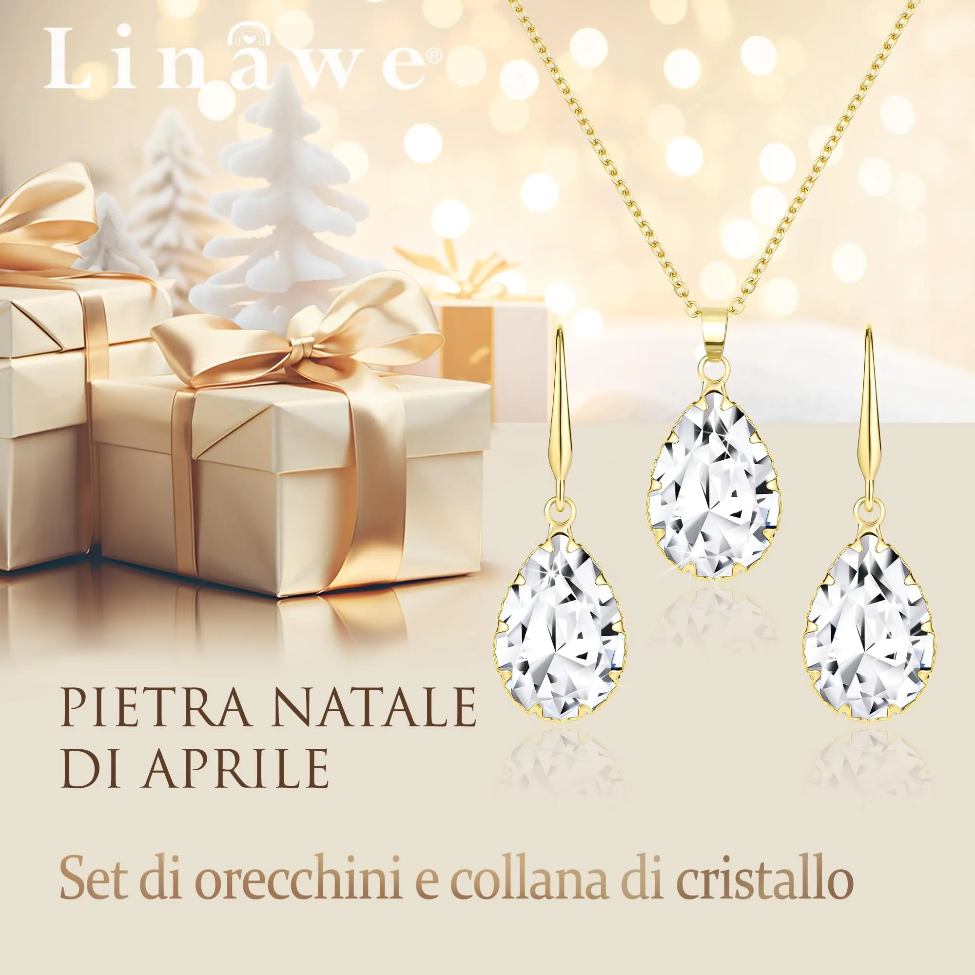 Linawe Set di gioielli con collana e orecchini in rame placcato oro e acciaio inossidabile - immagine 5