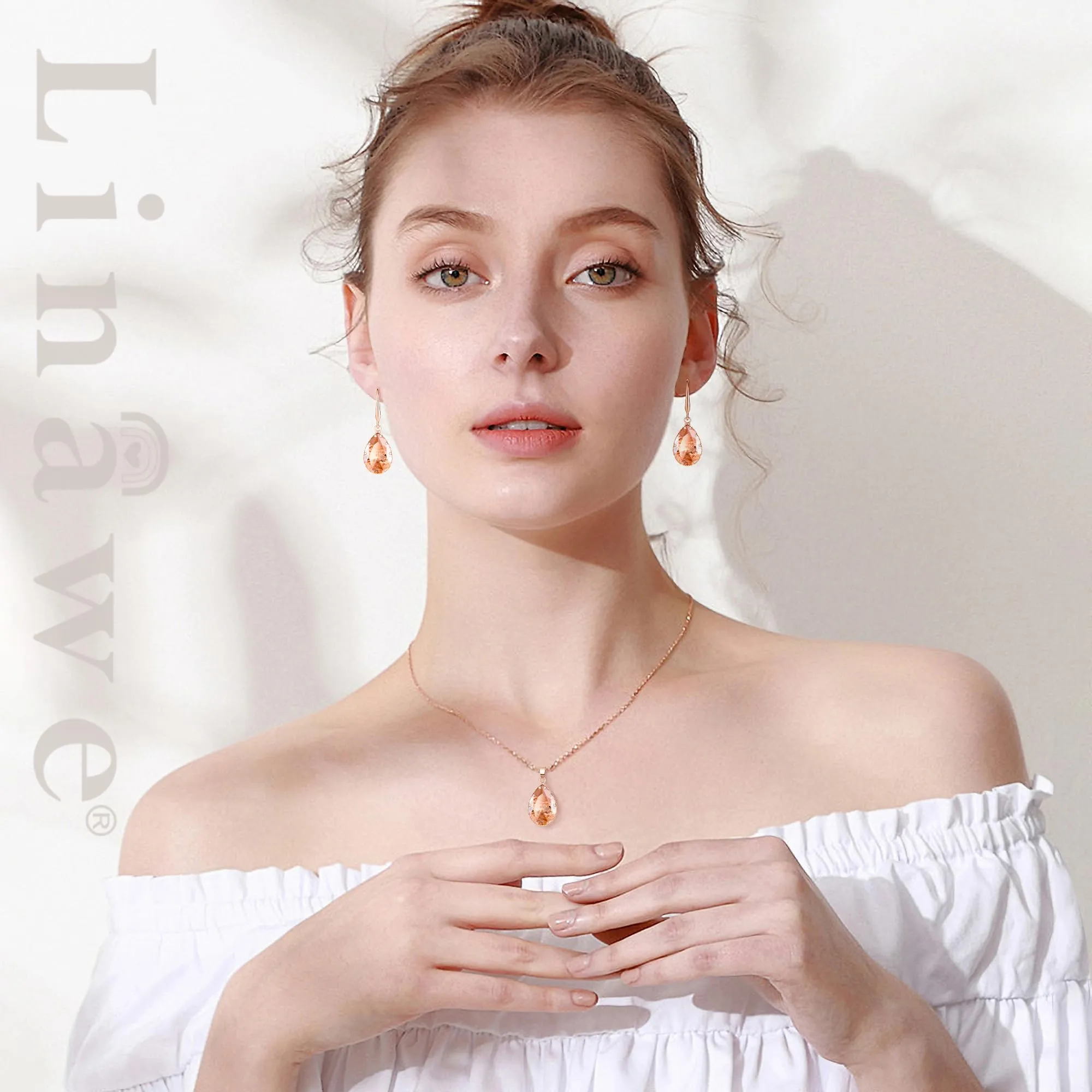 Linawe Set di gioielli in cristallo oro rosa con collana e orecchini - immagine 3