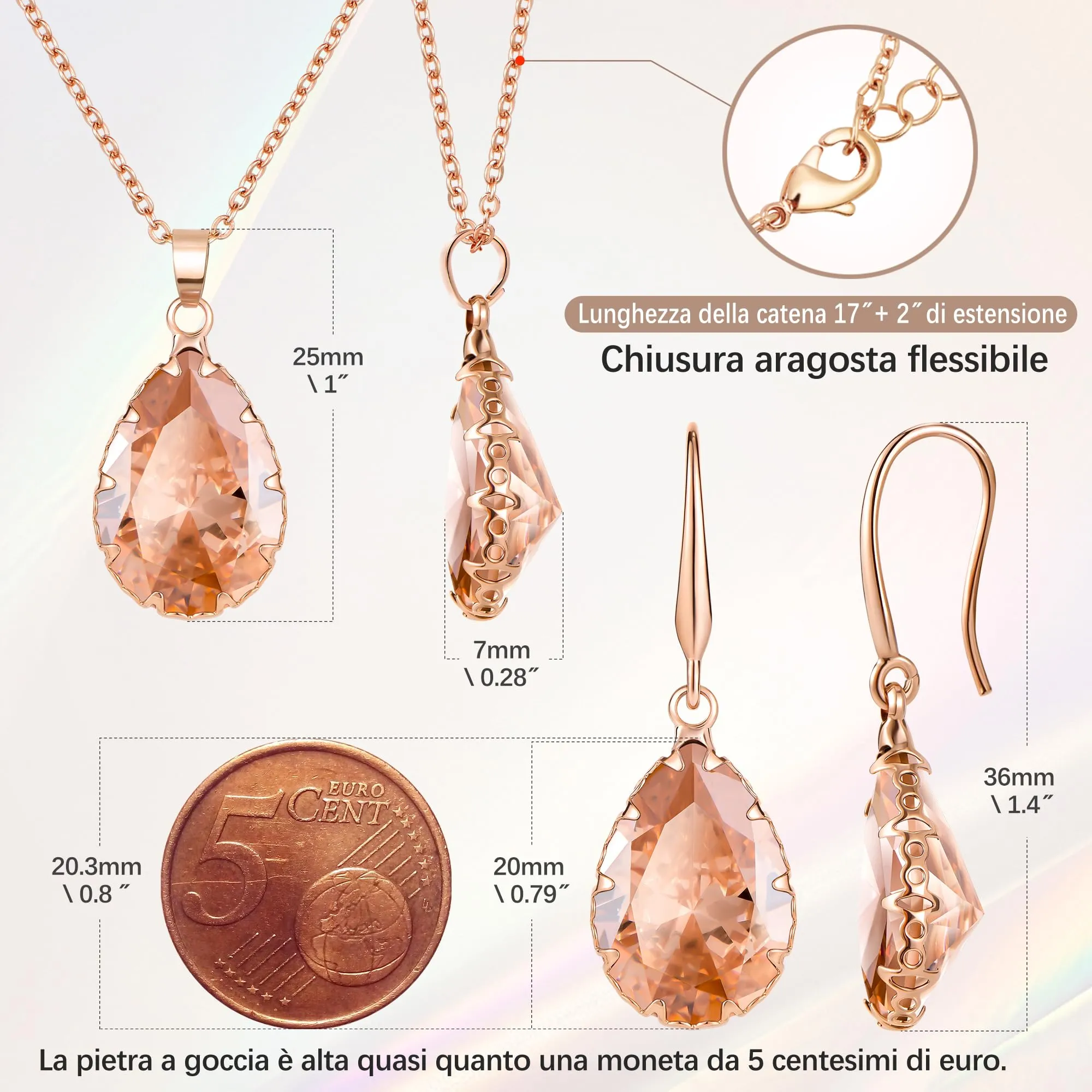 Linawe Set di gioielli in cristallo oro rosa con collana e orecchini - immagine 4
