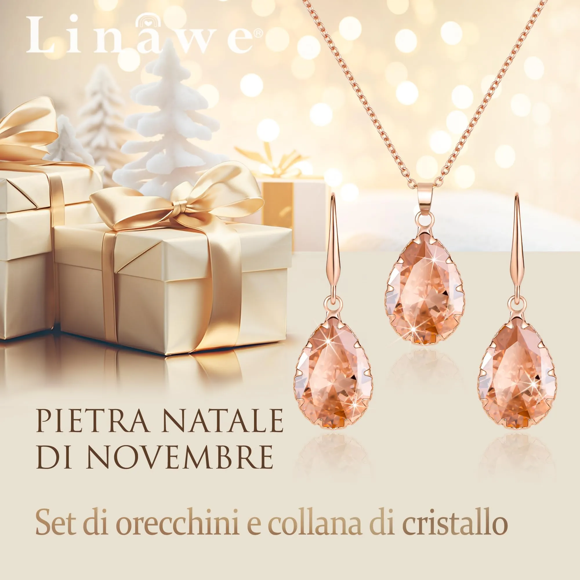 Linawe Set di gioielli in cristallo oro rosa con collana e orecchini - immagine 5
