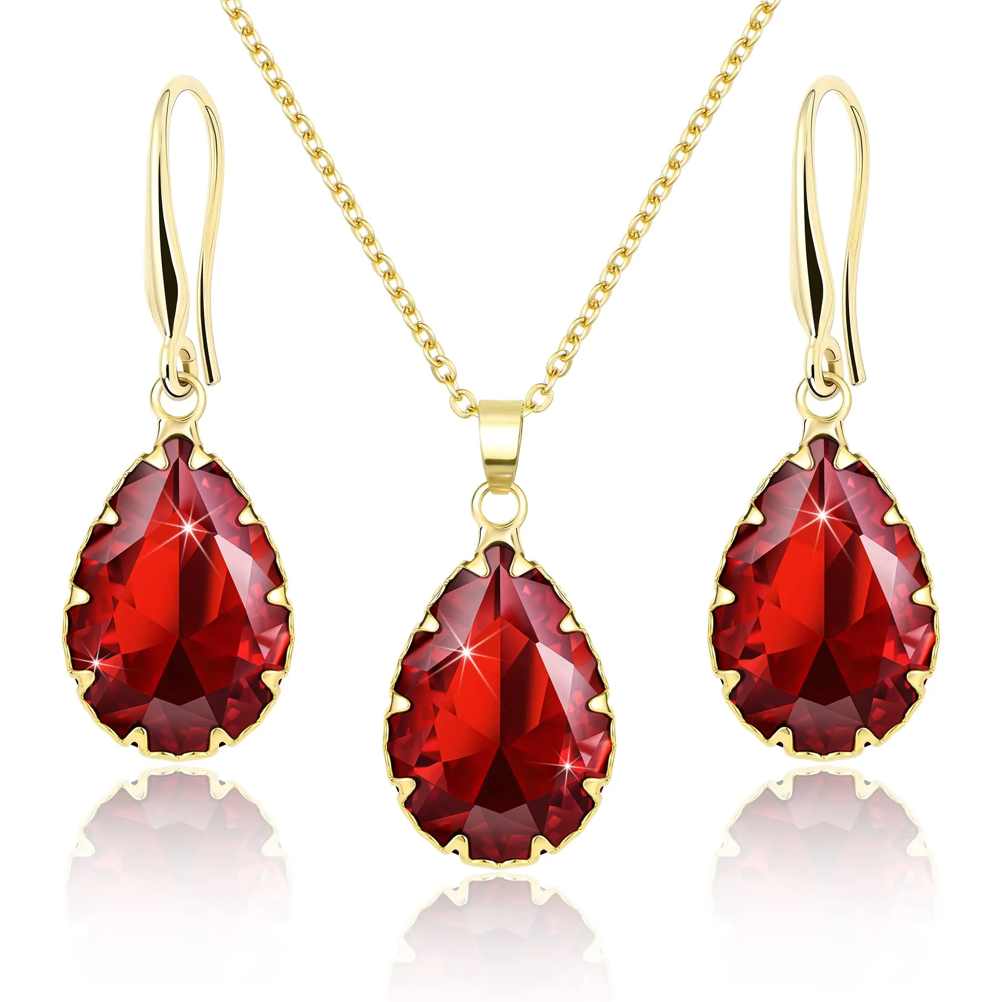 Linawe Set di gioielli con collana e orecchini in oro e rubino - immagine 1