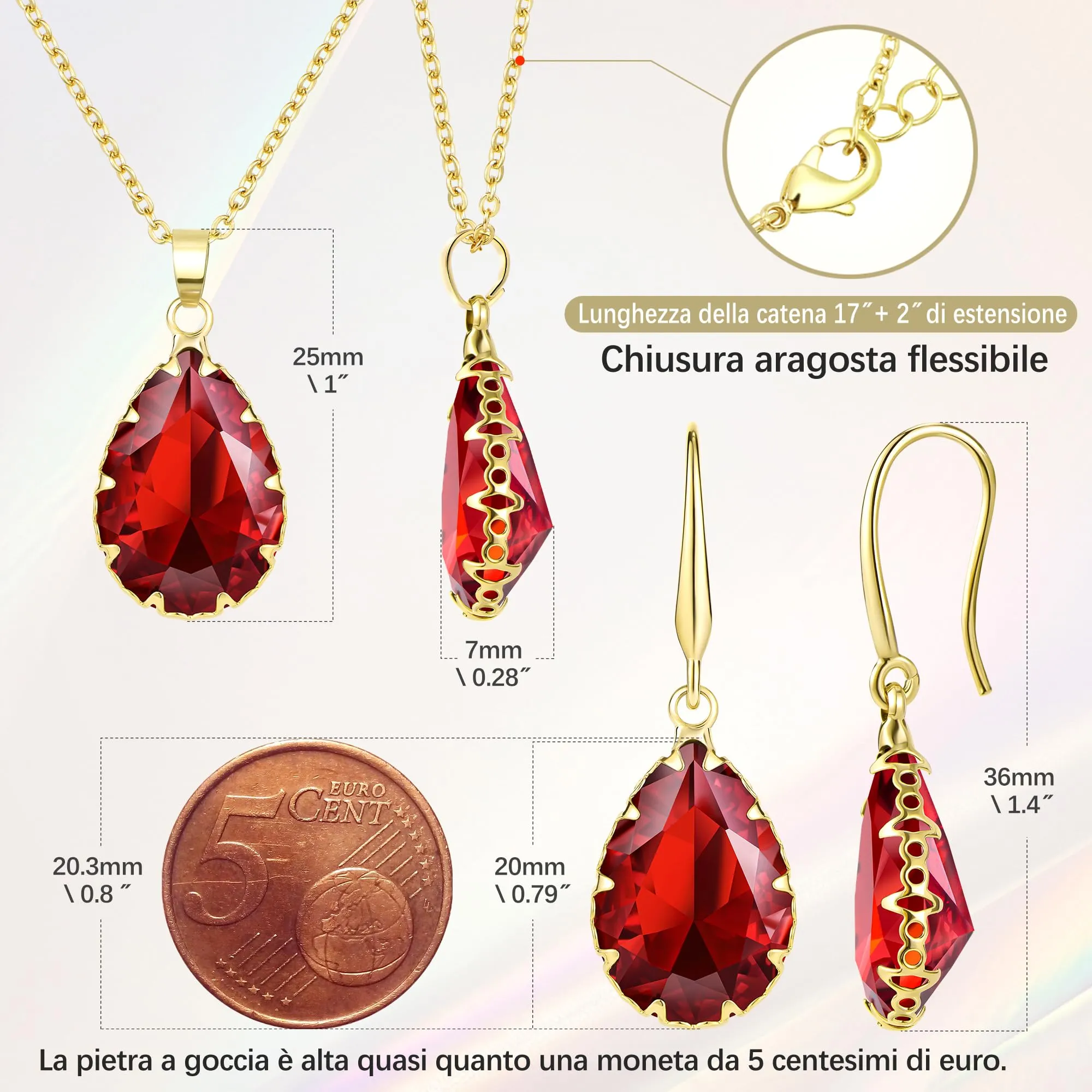 Linawe Set di gioielli con collana e orecchini in oro e rubino - immagine 4