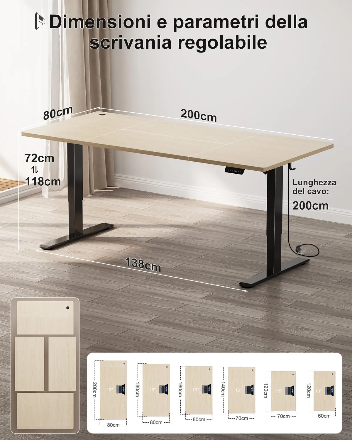 Homall Scrivania Regolabile in Altezza 140x70 cm con Porta USB, Beige+Nero - immagine 2