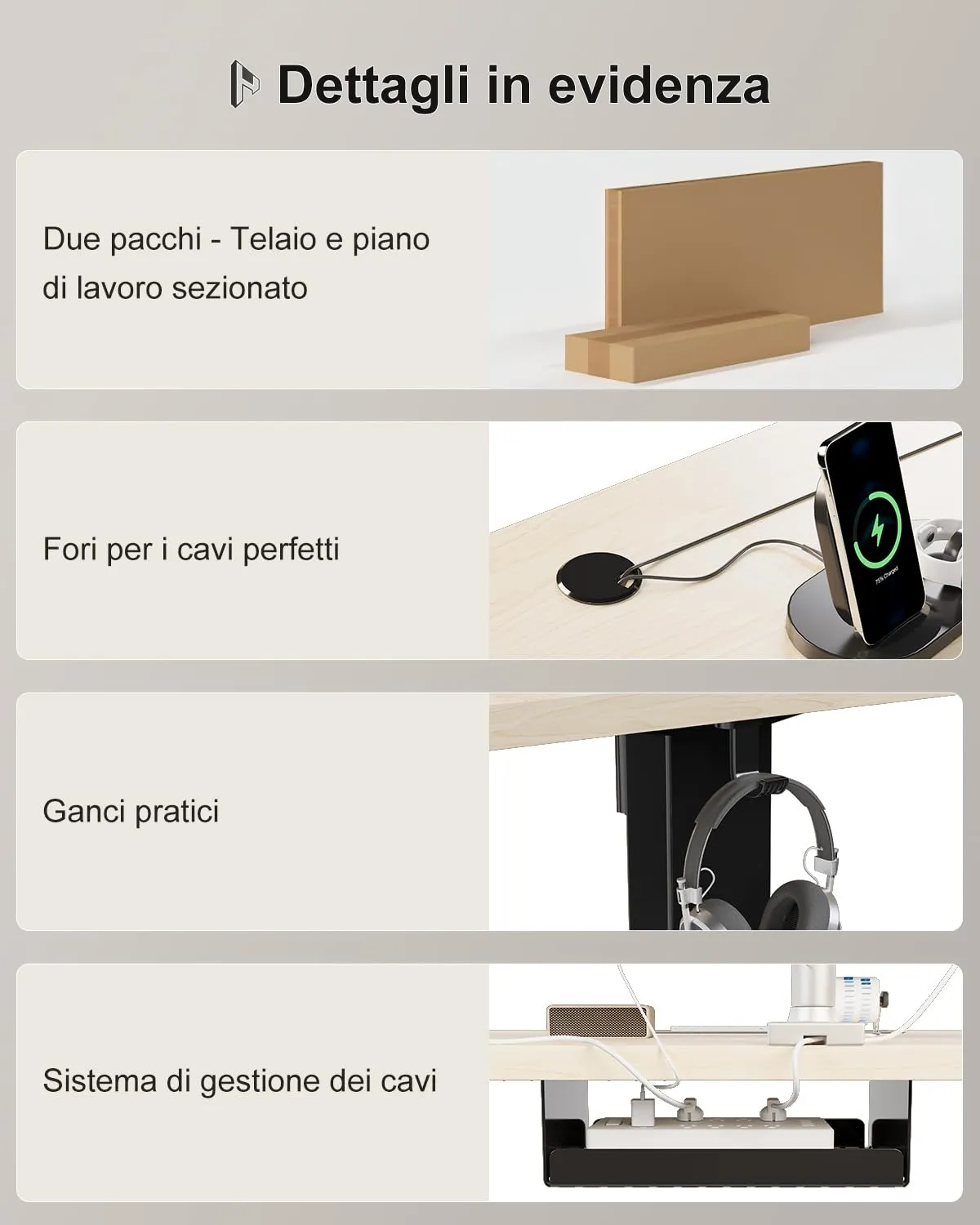 Homall Scrivania Regolabile in Altezza 140x70 cm con Porta USB, Beige+Nero - immagine 8