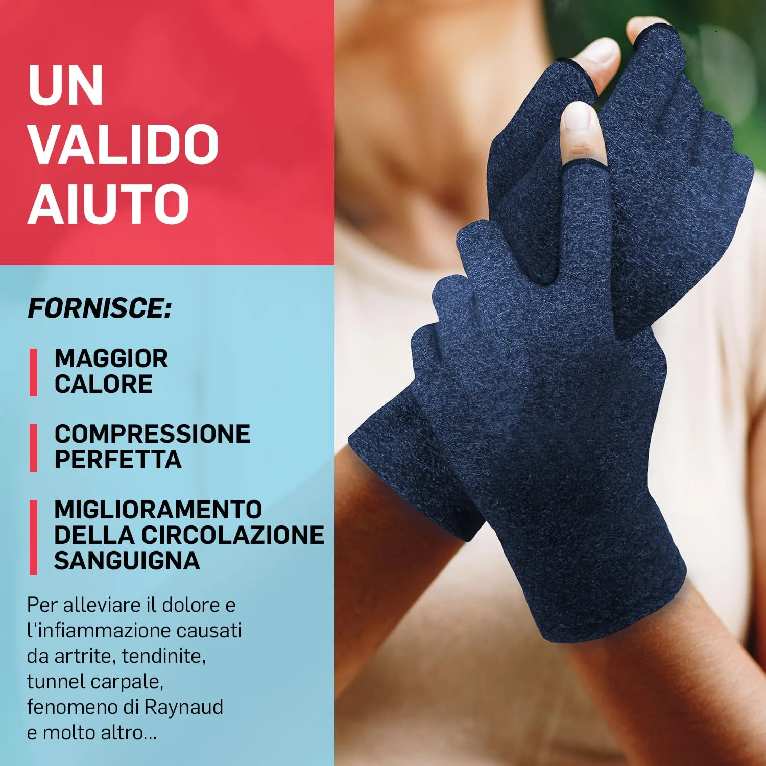 Dr. Arthritis Guanti a Compressione senza Dita per Artrosi, Tunnel Carpale e Sindrome di Raynauds, Blu, Taglia L - immagine 4