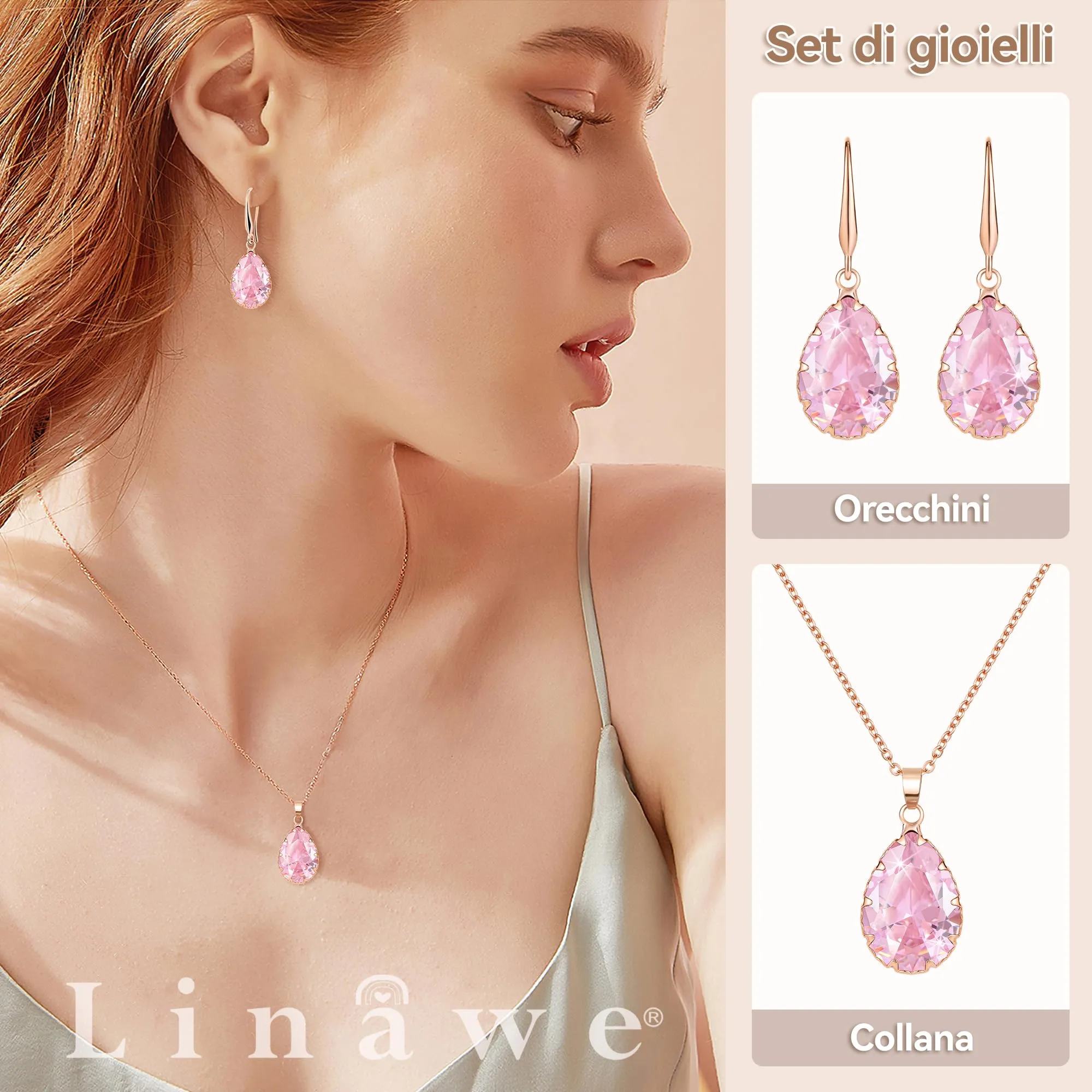 Linawe Set di gioielli in oro rosa per donna con collana e orecchini - immagine 2
