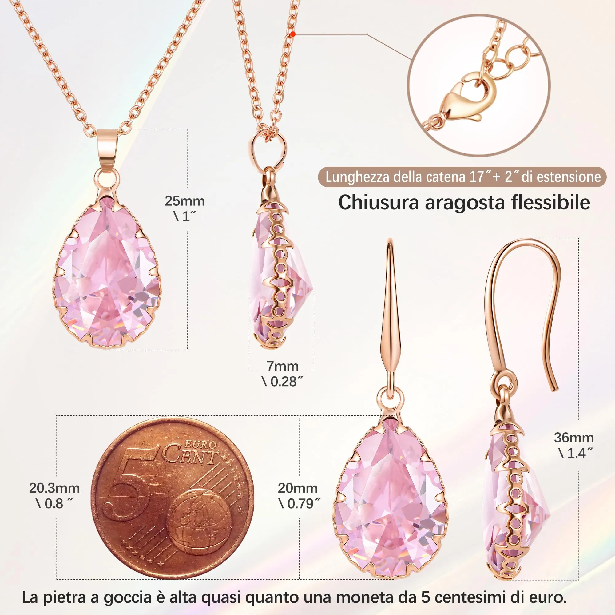 Linawe Set di gioielli in oro rosa per donna con collana e orecchini - immagine 4