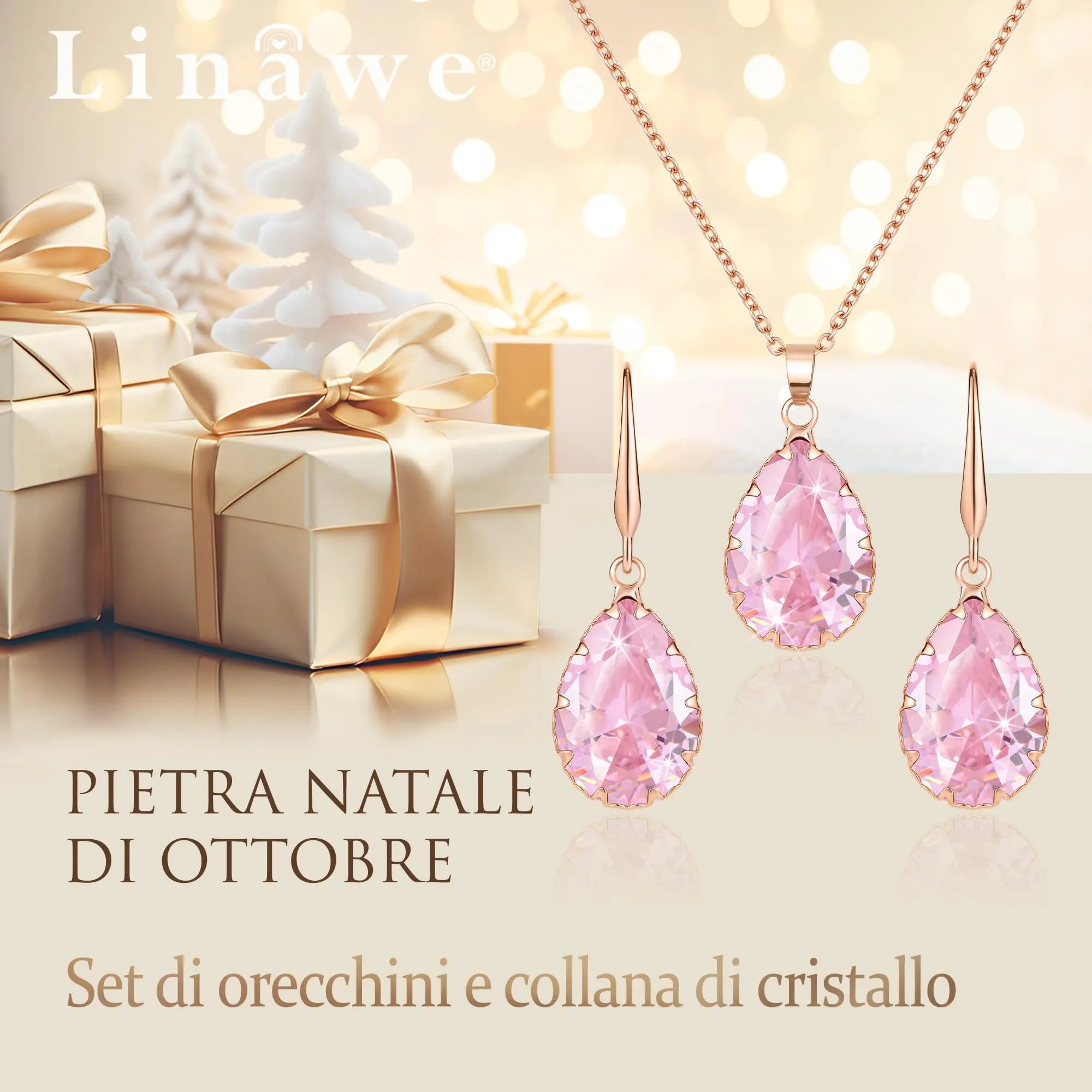 Linawe Set di gioielli in oro rosa per donna con collana e orecchini - immagine 5