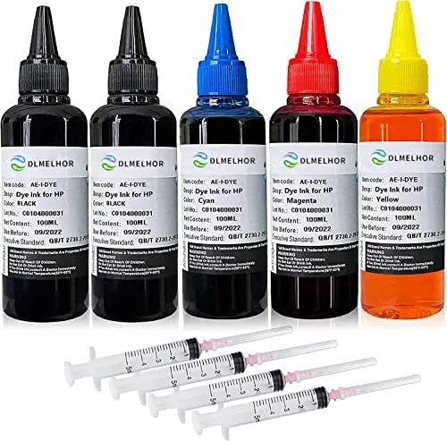 DLMELHOR Set di ricarica inchiostro per HP 61 60 62 63 564 920 901 902 932 933 934 940 950 951 952 94 95 96, Sistema CISS, 4 colori (2 BK, C, M, Y) - immagine 1