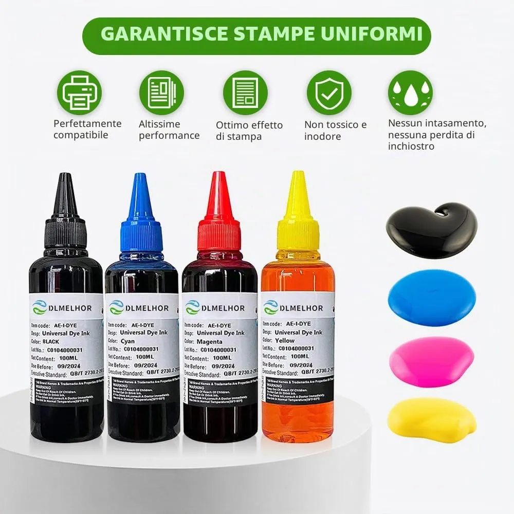 DLMELHOR Set di ricarica inchiostro per HP 61 60 62 63 564 920 901 902 932 933 934 940 950 951 952 94 95 96, Sistema CISS, 4 colori (2 BK, C, M, Y) - immagine 2