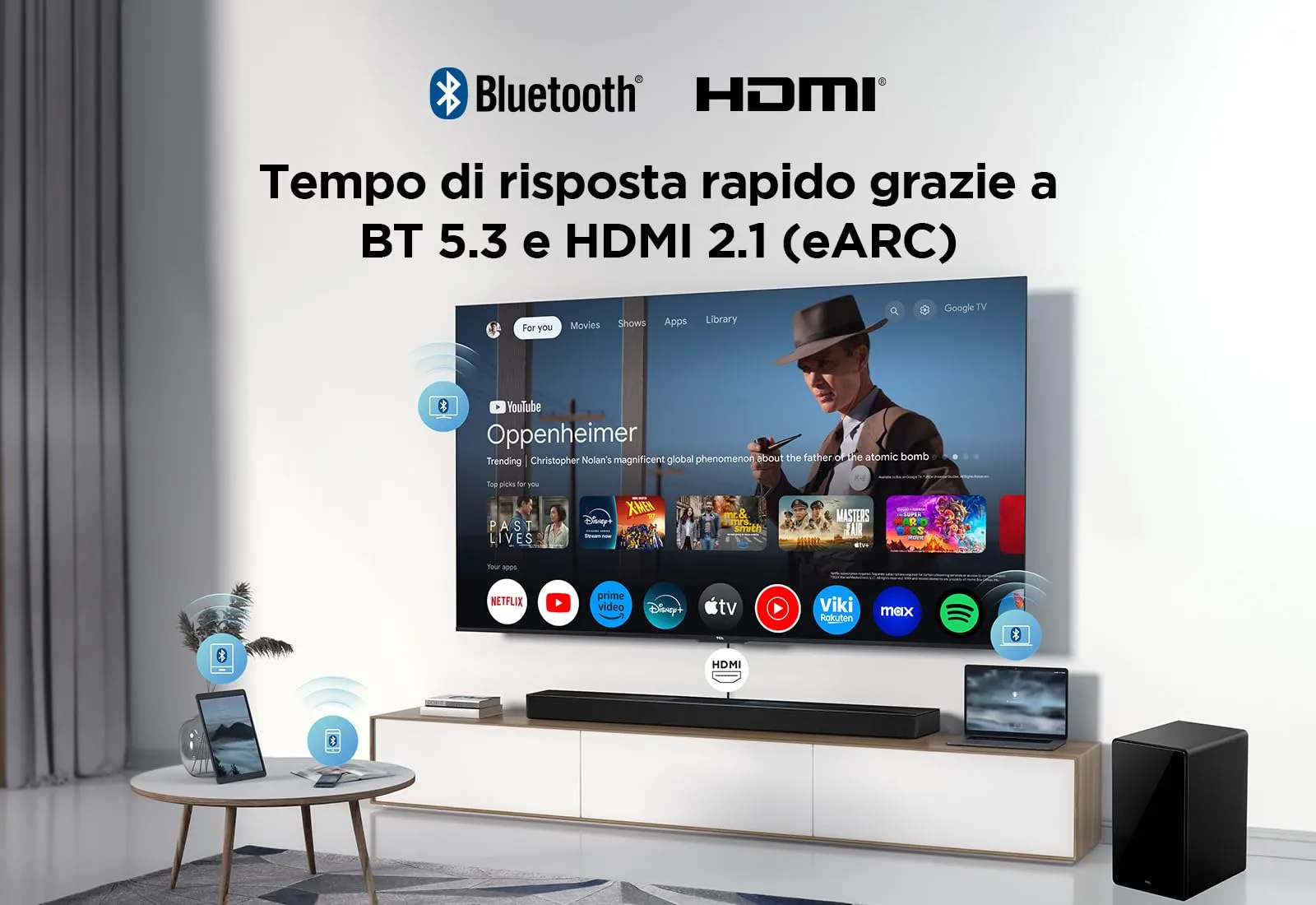TCL Q75H 5.1.2 Channel Soundbar with Wireless Subwoofer, 620W, Dolby Atmos, DTS:X, HDMI eARC, Bluetooth 5.1 - immagine 12
