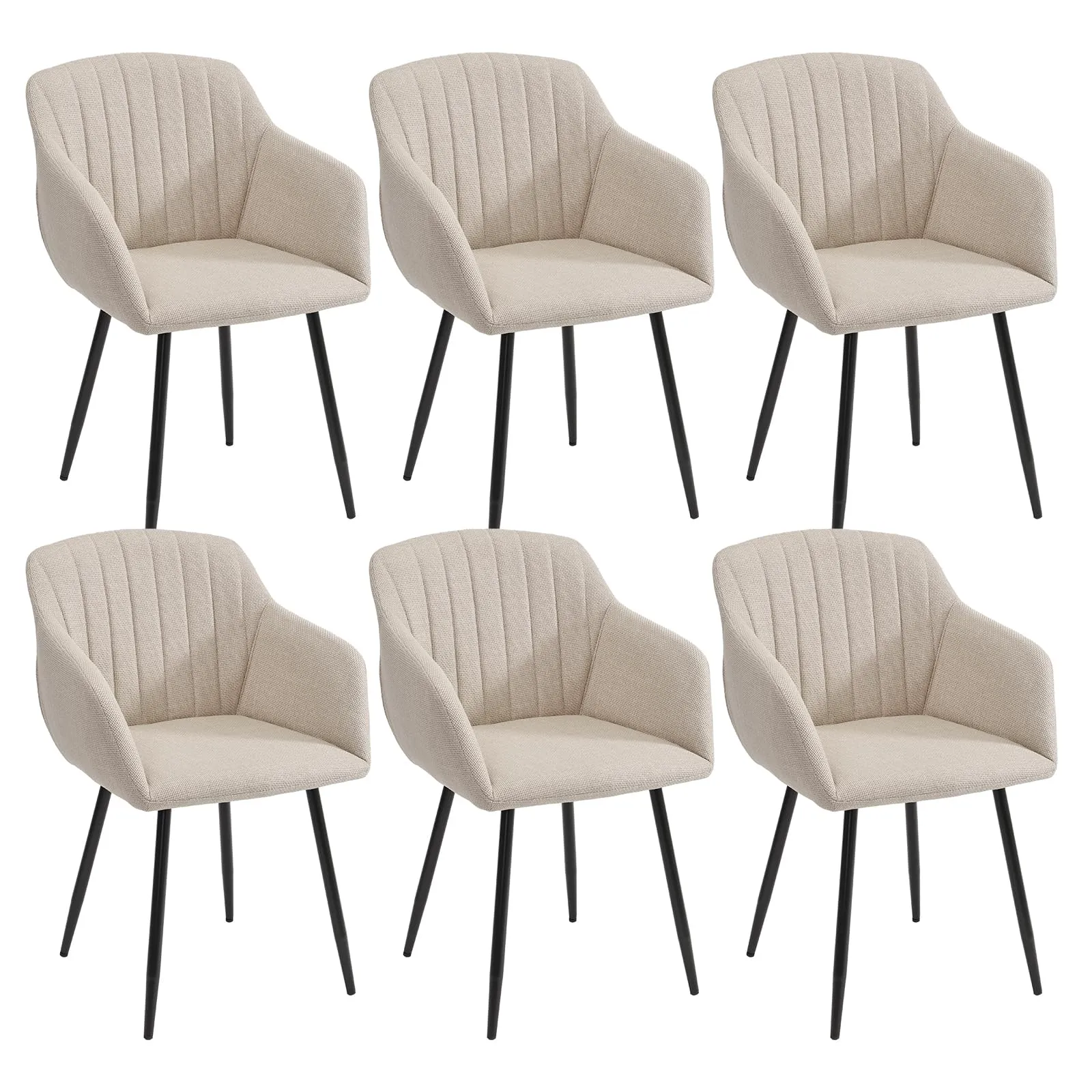 Goeurvant Set di 6 Sedie da Pranzo Beige con Braccioli, Poltroncina Imbottita in Lino con Gambe in Metallo - immagine 1