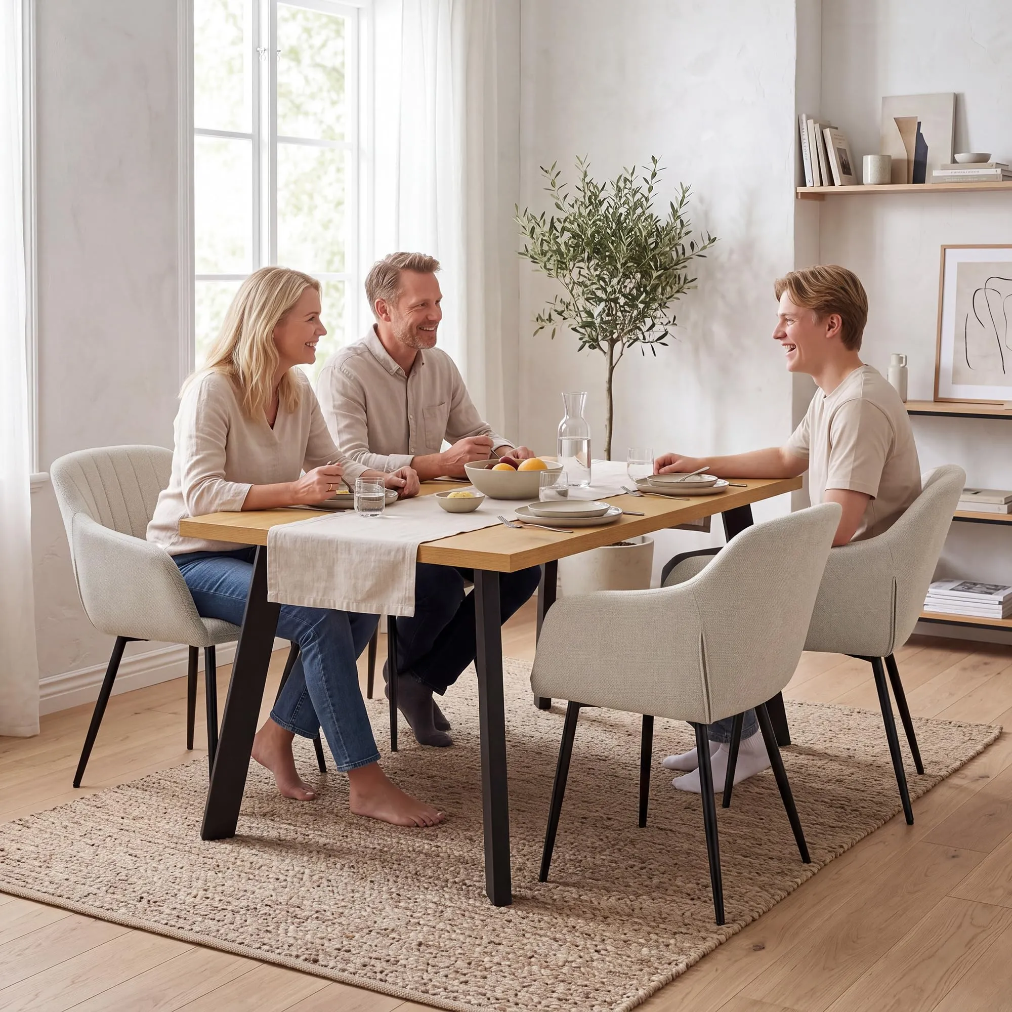 Goeurvant Set di 6 Sedie da Pranzo Beige con Braccioli, Poltroncina Imbottita in Lino con Gambe in Metallo - immagine 6
