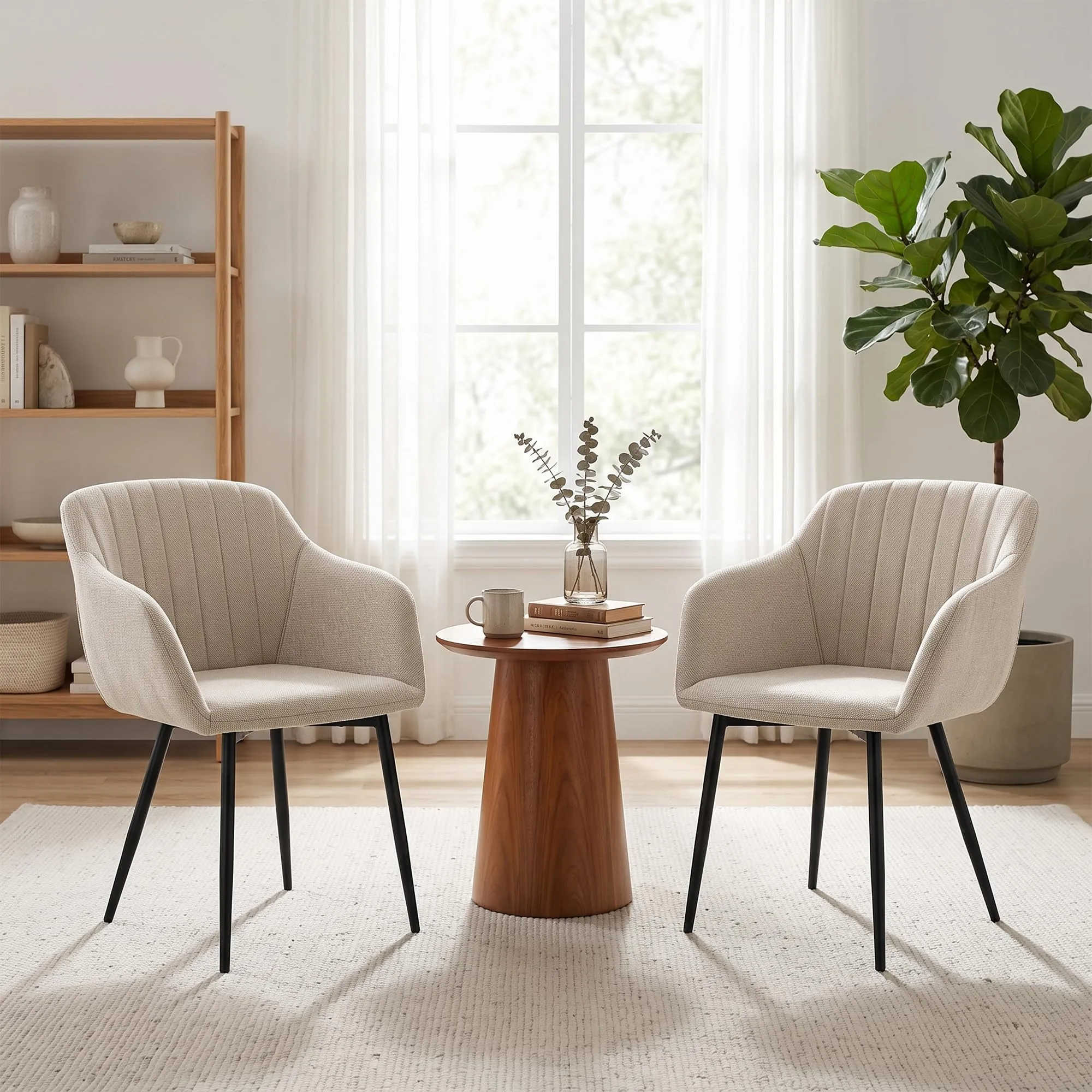 Goeurvant Set di 6 Sedie da Pranzo Beige con Braccioli, Poltroncina Imbottita in Lino con Gambe in Metallo - immagine 8