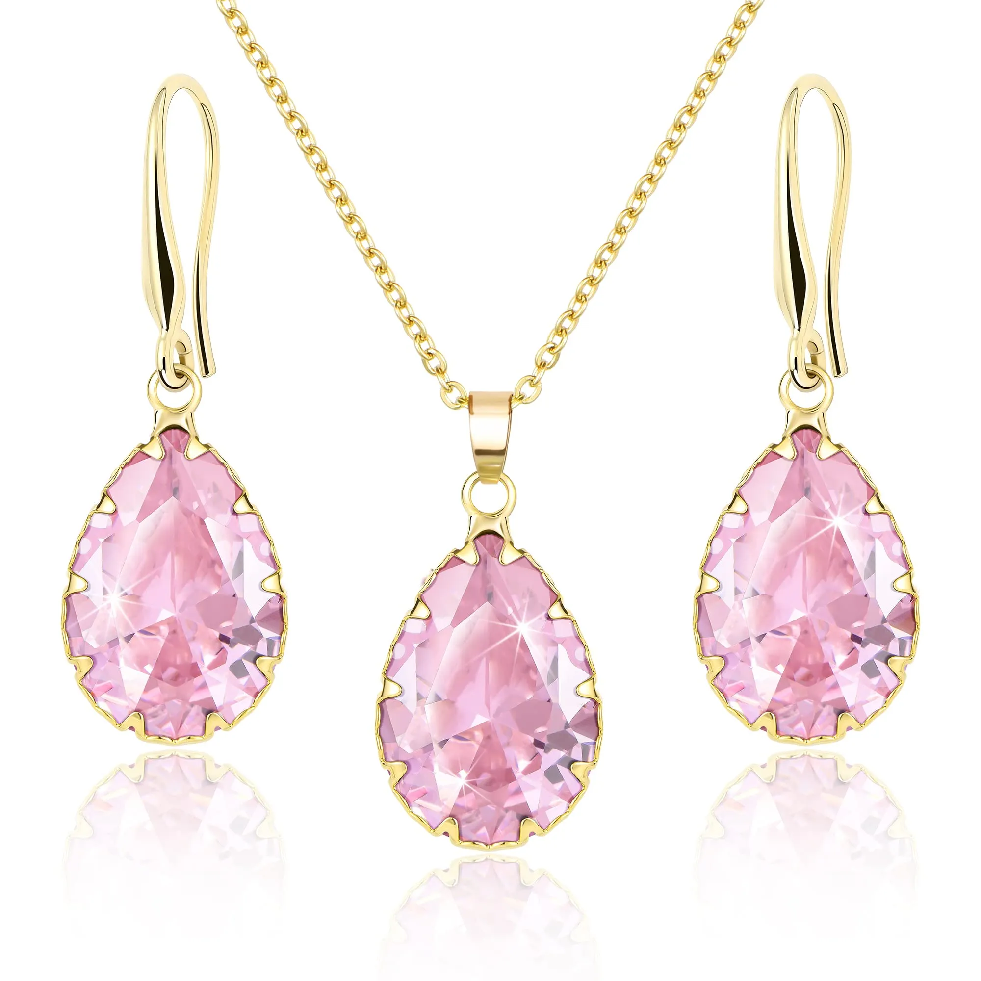 Linawe Set di gioielli rosa con collana e orecchini placcati in oro - immagine 1