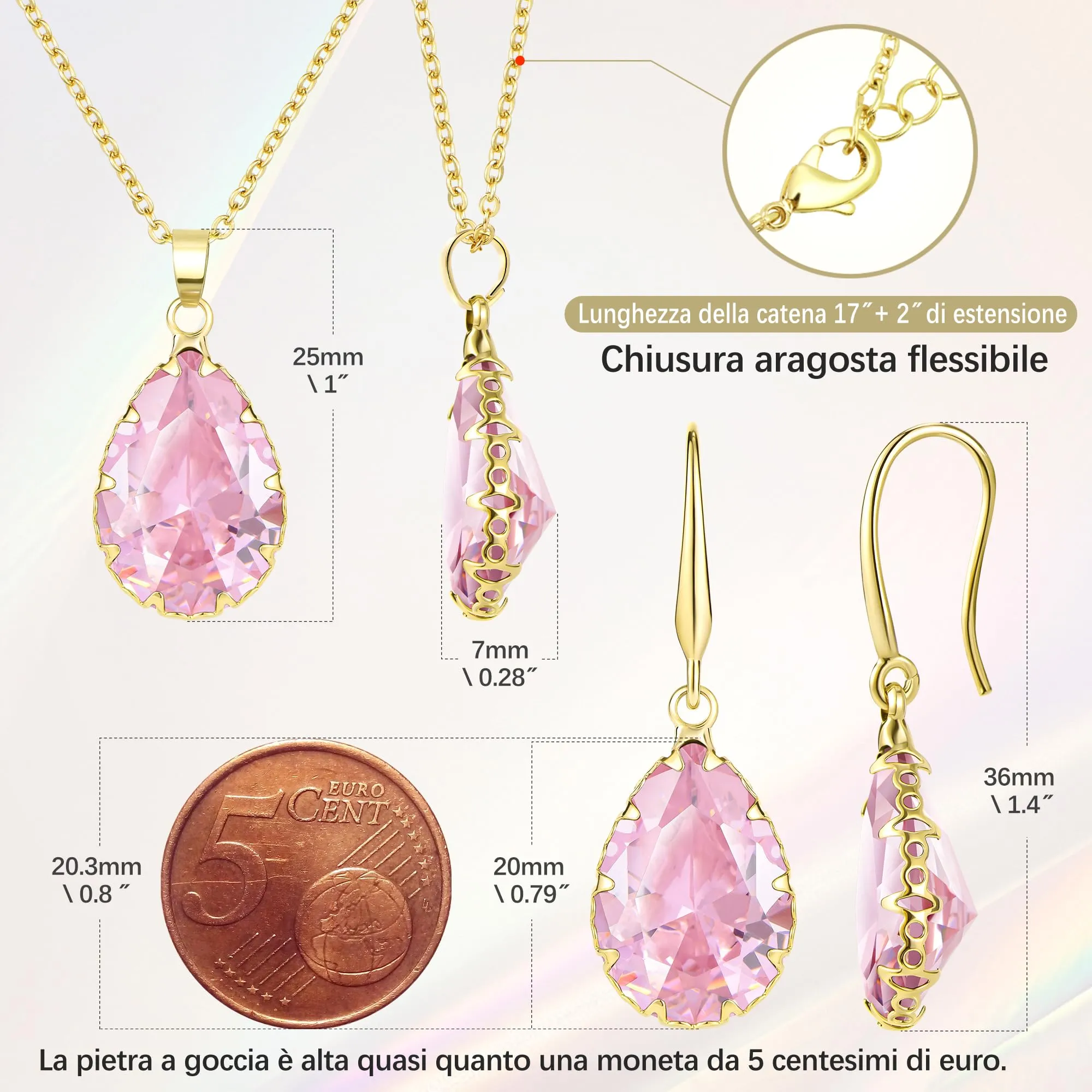 Linawe Set di gioielli rosa con collana e orecchini placcati in oro - immagine 4