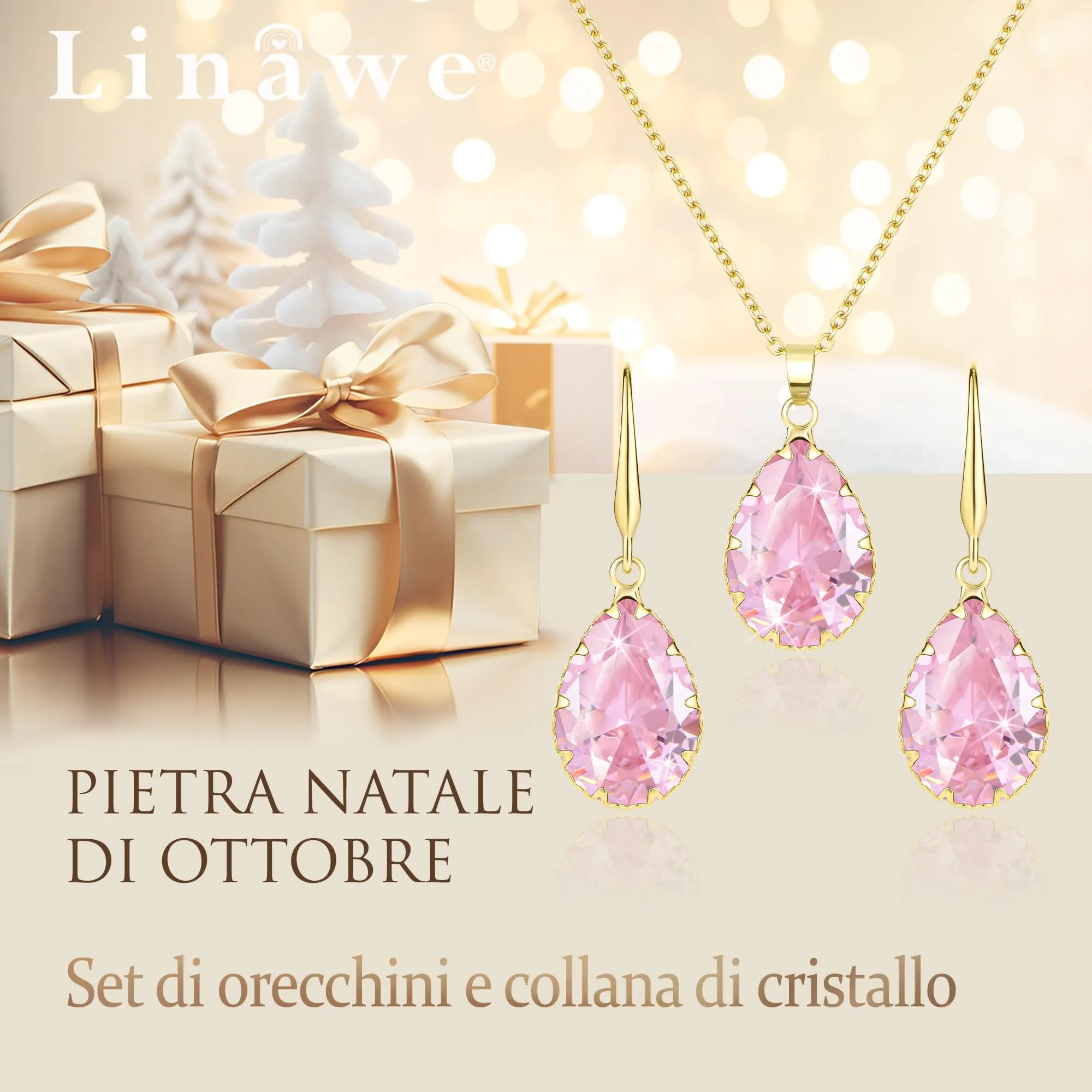 Linawe Set di gioielli rosa con collana e orecchini placcati in oro - immagine 5