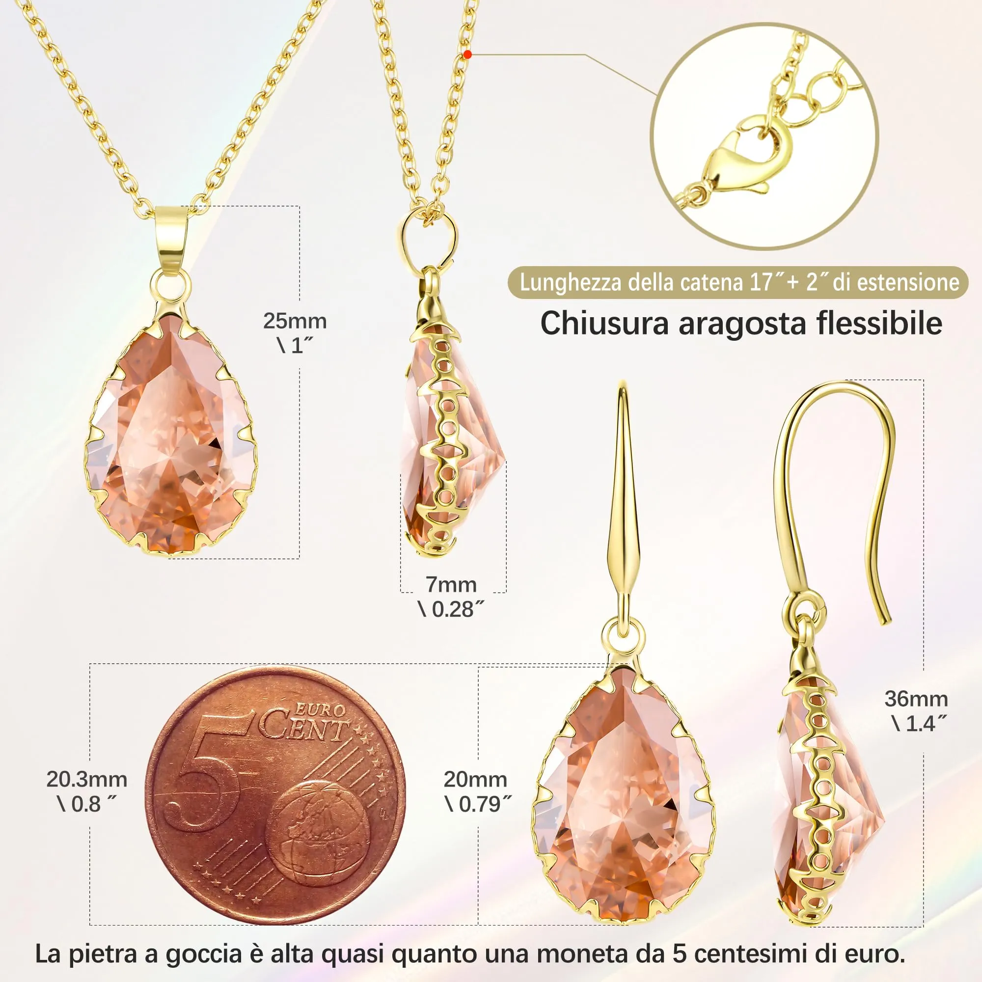 Linawe Set di gioielli in oro giallo con collana e orecchini in cristallo - immagine 4
