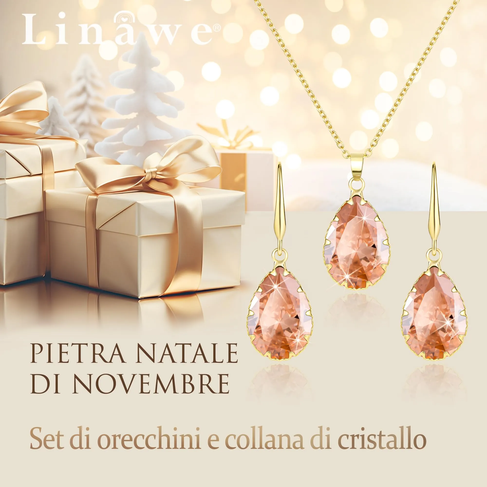 Linawe Set di gioielli in oro giallo con collana e orecchini in cristallo - immagine 5
