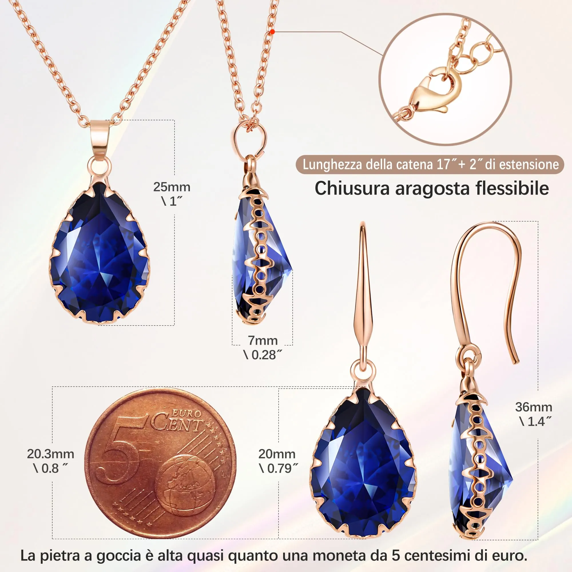 Linawe Set di gioielli in zaffiro con collana e orecchini, oro rosa - immagine 4
