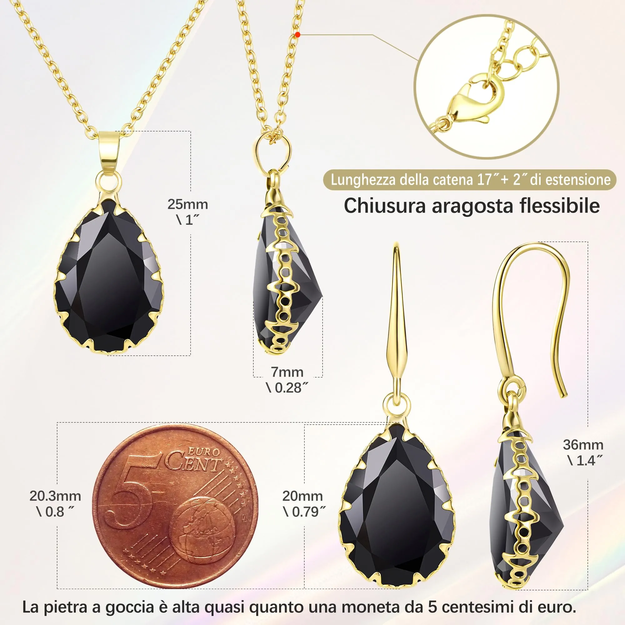 Linawe Set di gioielli con collana e orecchini in oro e nero - immagine 4