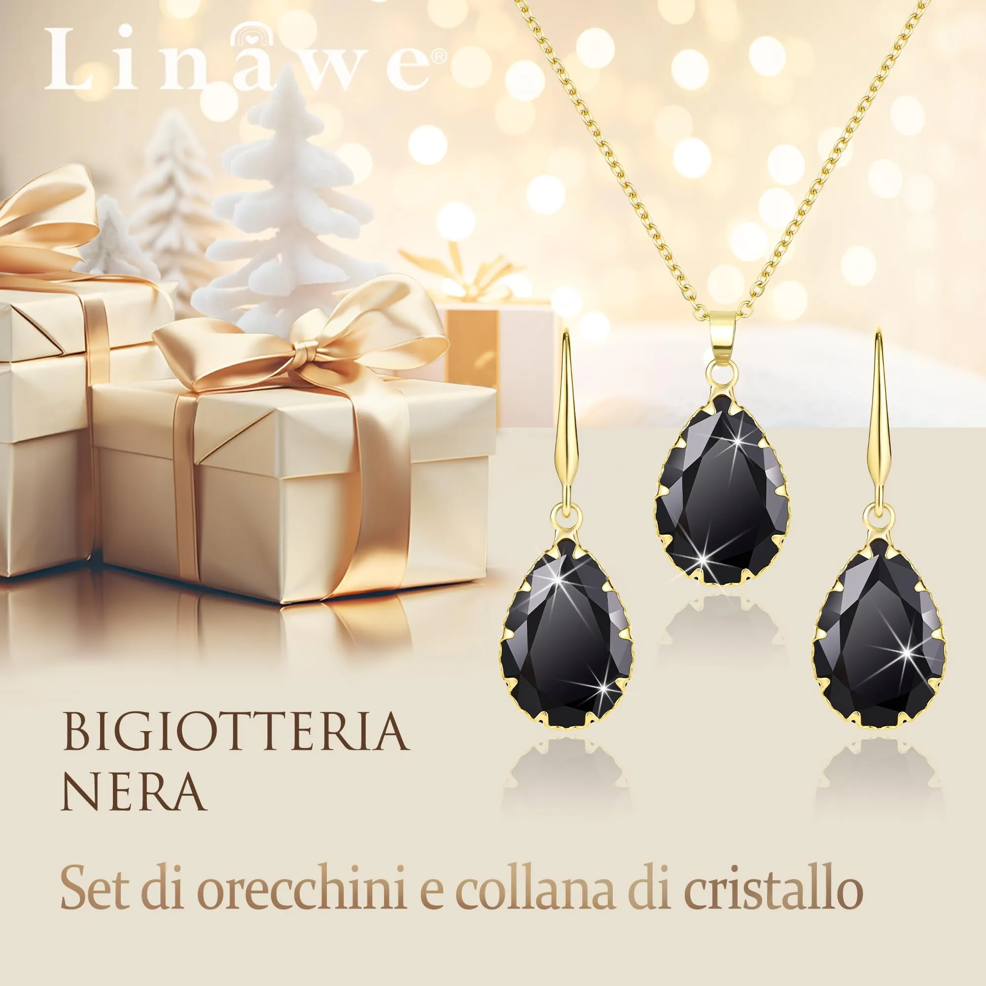 Linawe Set di gioielli con collana e orecchini in oro e nero - immagine 5