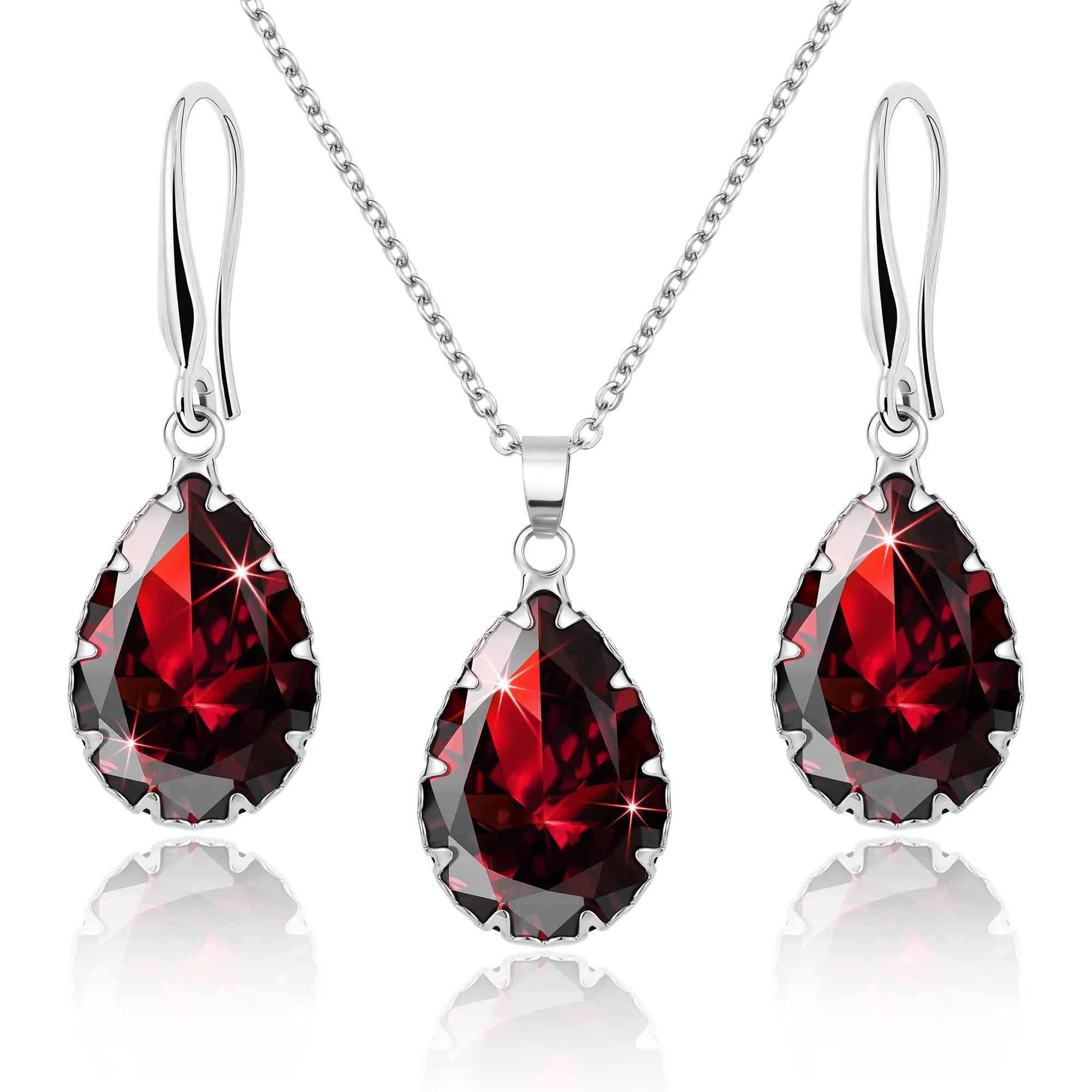 Linawe Set di Gioielli con Rubino, Collana e Orecchini in Argento e Acciaio Inossidabile - immagine 1