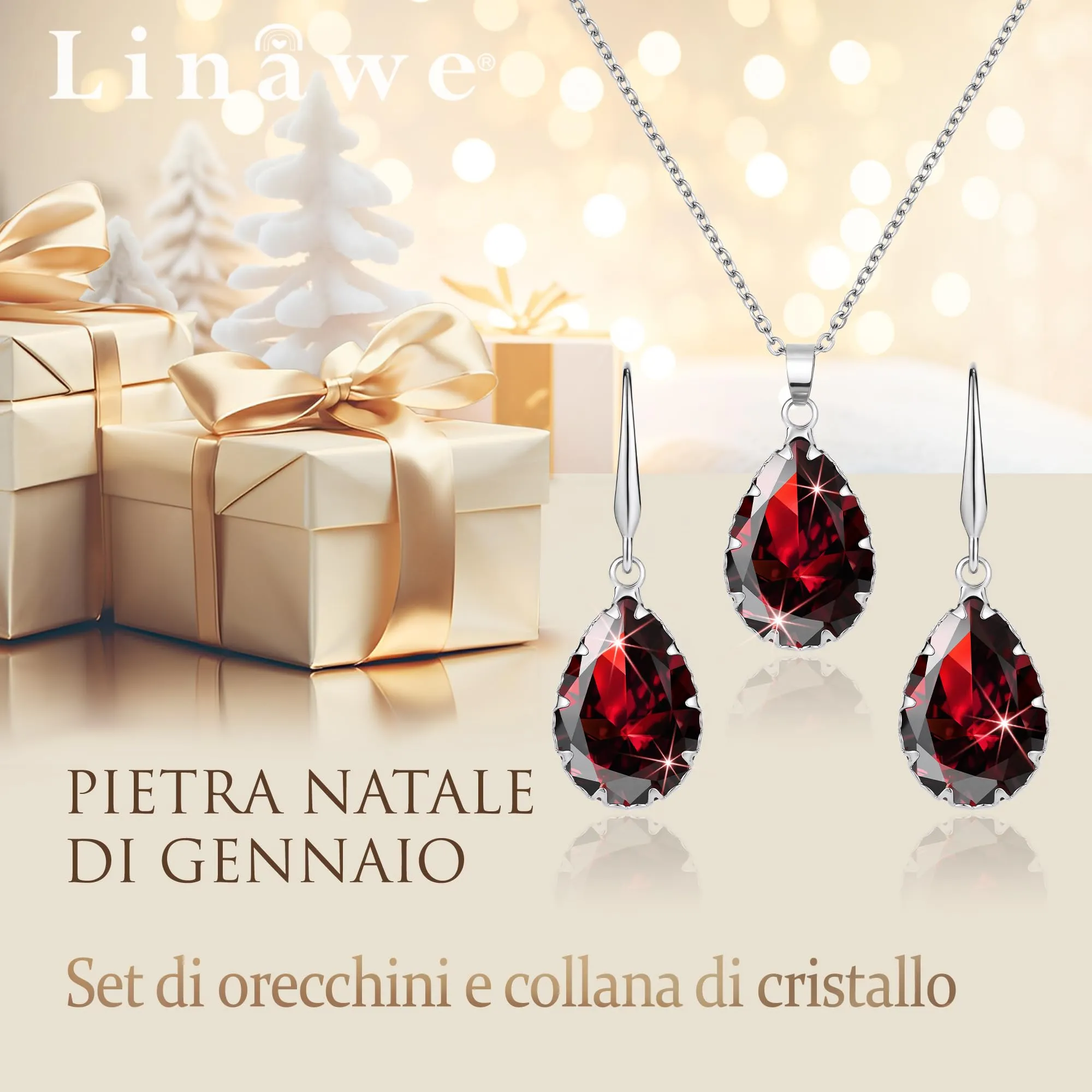Linawe Set di Gioielli con Rubino, Collana e Orecchini in Argento e Acciaio Inossidabile - immagine 5