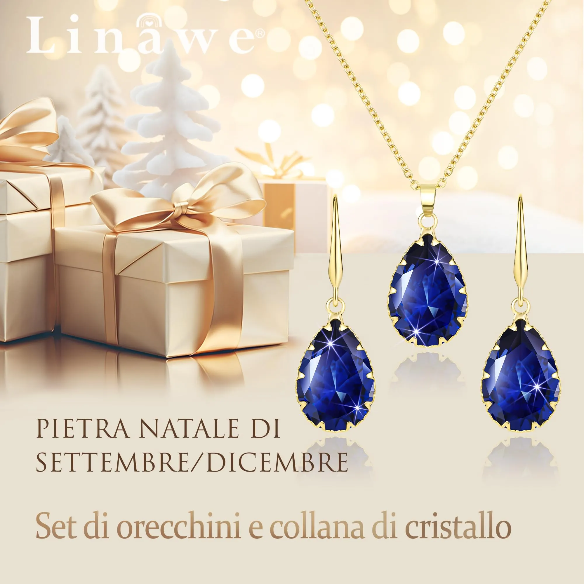 Linawe Set di gioielli in oro con zaffiro, collana e orecchini pendenti - immagine 5
