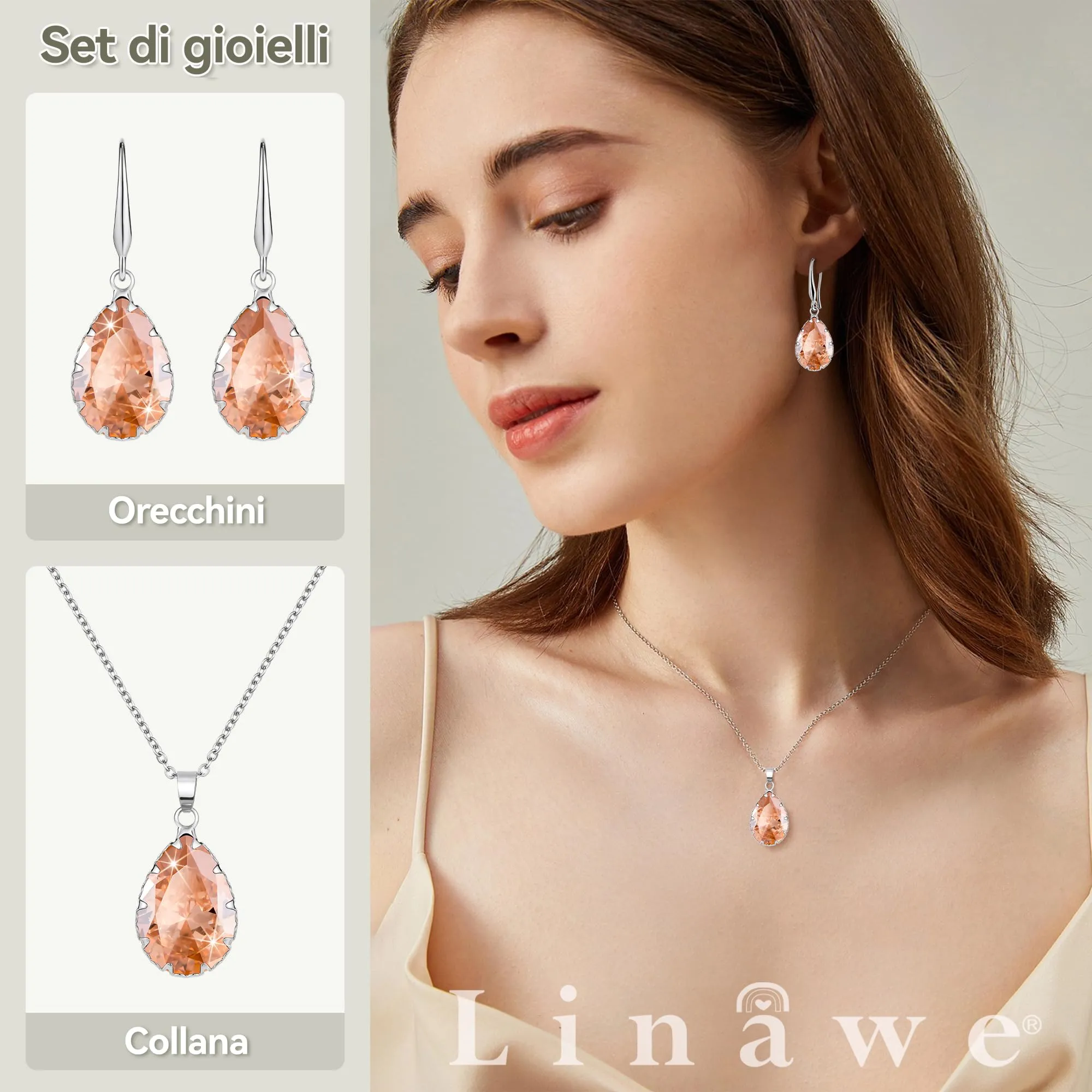 Linawe Set di gioielli da donna con collana e orecchini in argento giallo - immagine 2