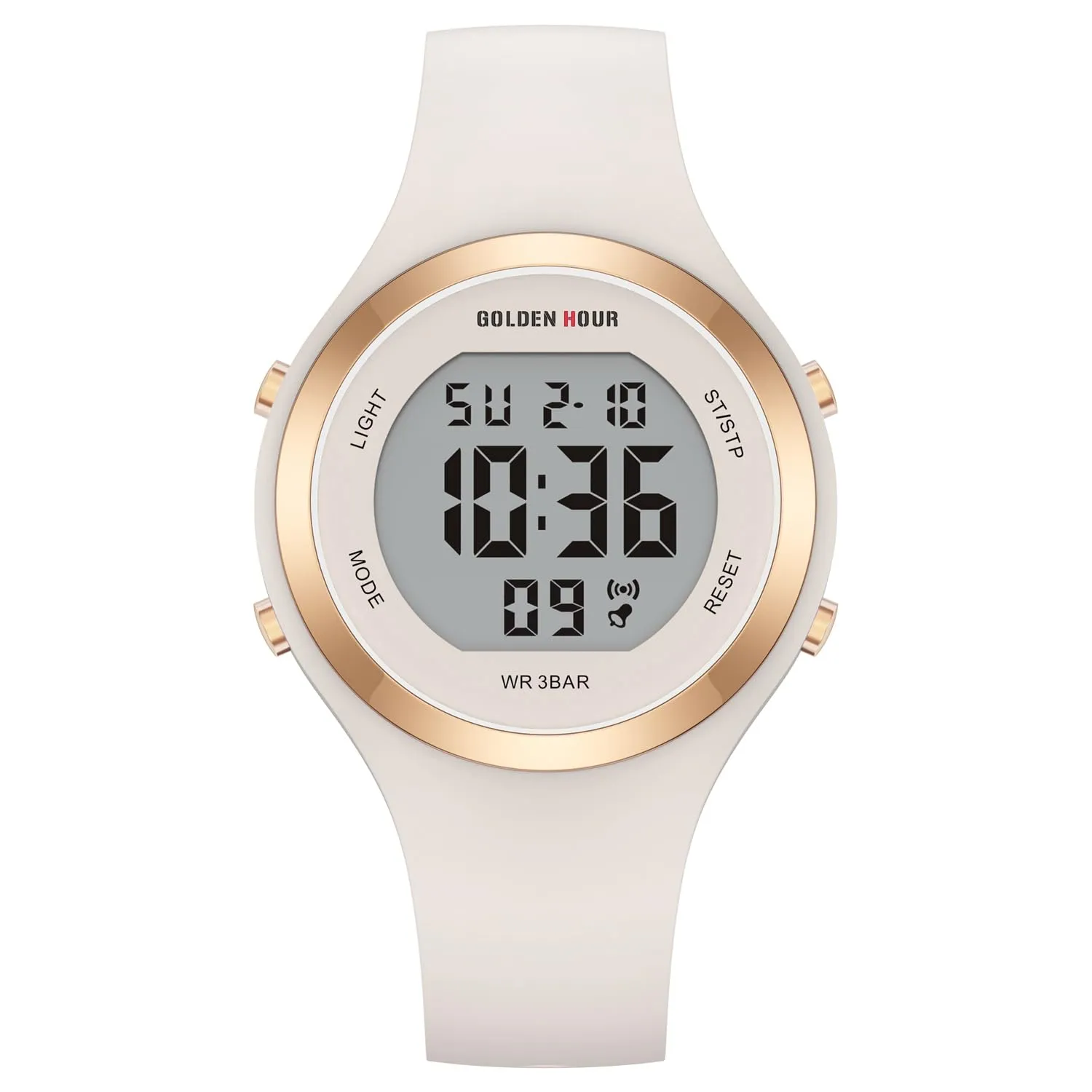 GOLDEN HOUR GH-1317 Orologio Digitale Donna Sportivo, Resistente all'Acqua 50M, Cronometro e Sveglia, Cinturino in Silicone - immagine 2