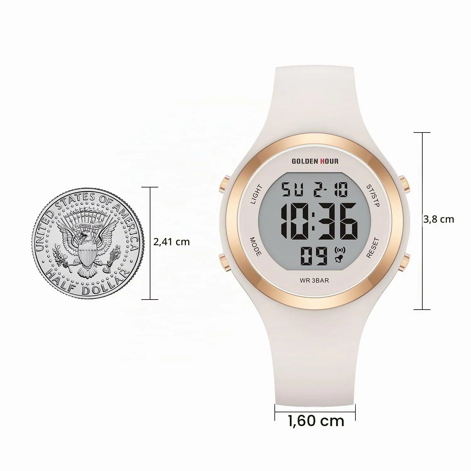 GOLDEN HOUR GH-1317 Orologio Digitale Donna Sportivo, Resistente all'Acqua 50M, Cronometro e Sveglia, Cinturino in Silicone - immagine 5