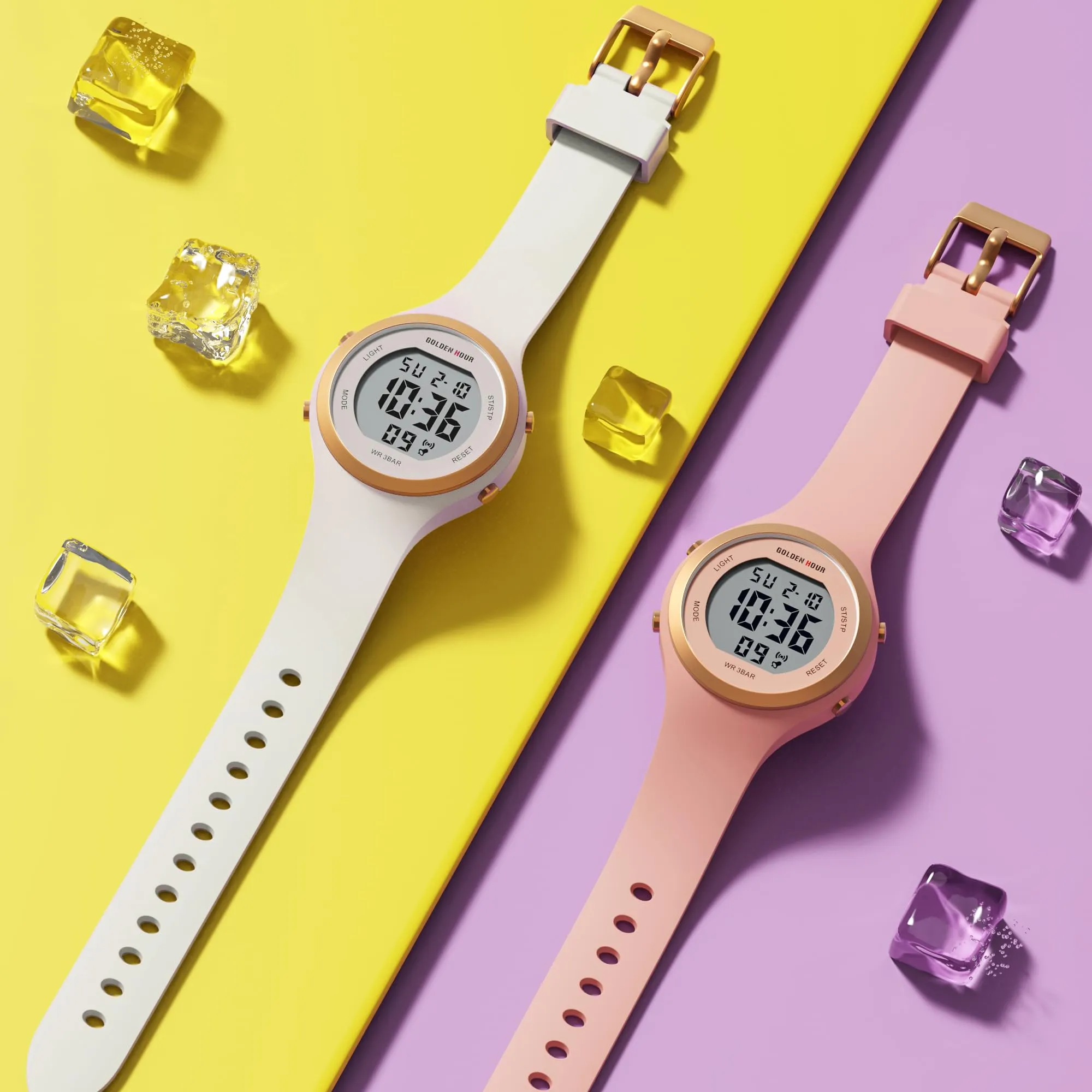 GOLDEN HOUR GH-1317 Orologio Digitale Donna Sportivo, Resistente all'Acqua 50M, Cronometro e Sveglia, Cinturino in Silicone - immagine 6