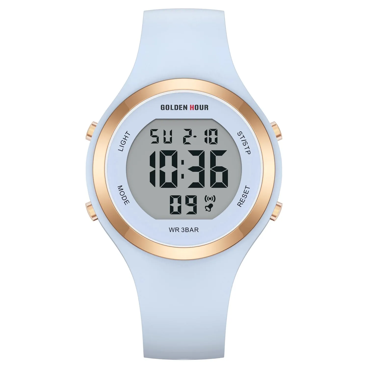 Golden Hour GH-1317 Orologio Digitale Donna Sportivo, Resistente all'Acqua 50M, Cronometro e Sveglia, Cinturino in Silicone - immagine 2