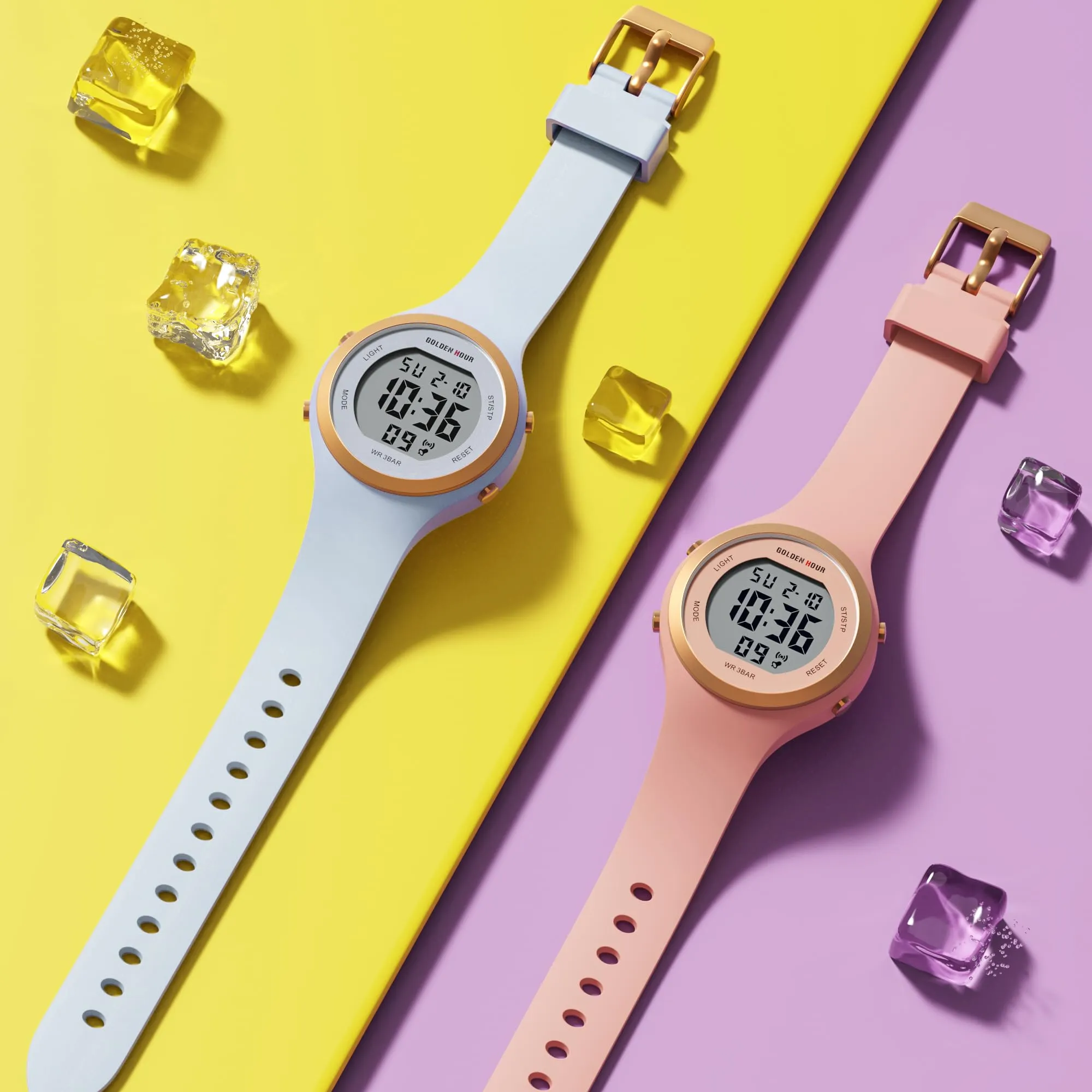 Golden Hour GH-1317 Orologio Digitale Donna Sportivo, Resistente all'Acqua 50M, Cronometro e Sveglia, Cinturino in Silicone - immagine 7
