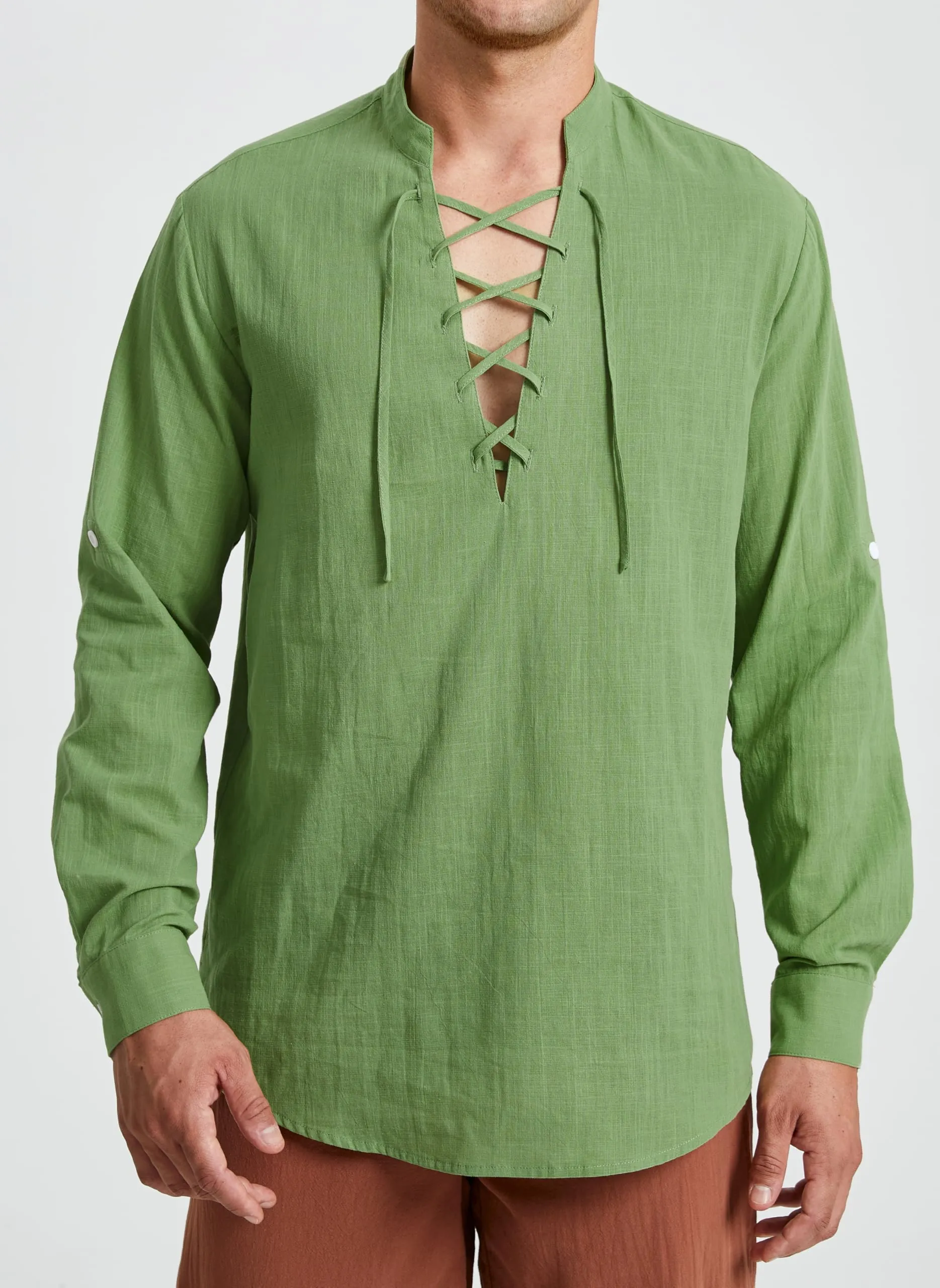 Enlision Camicia Medievale Rinascimentale da Uomo, Verde Militare, 2XL - immagine 2