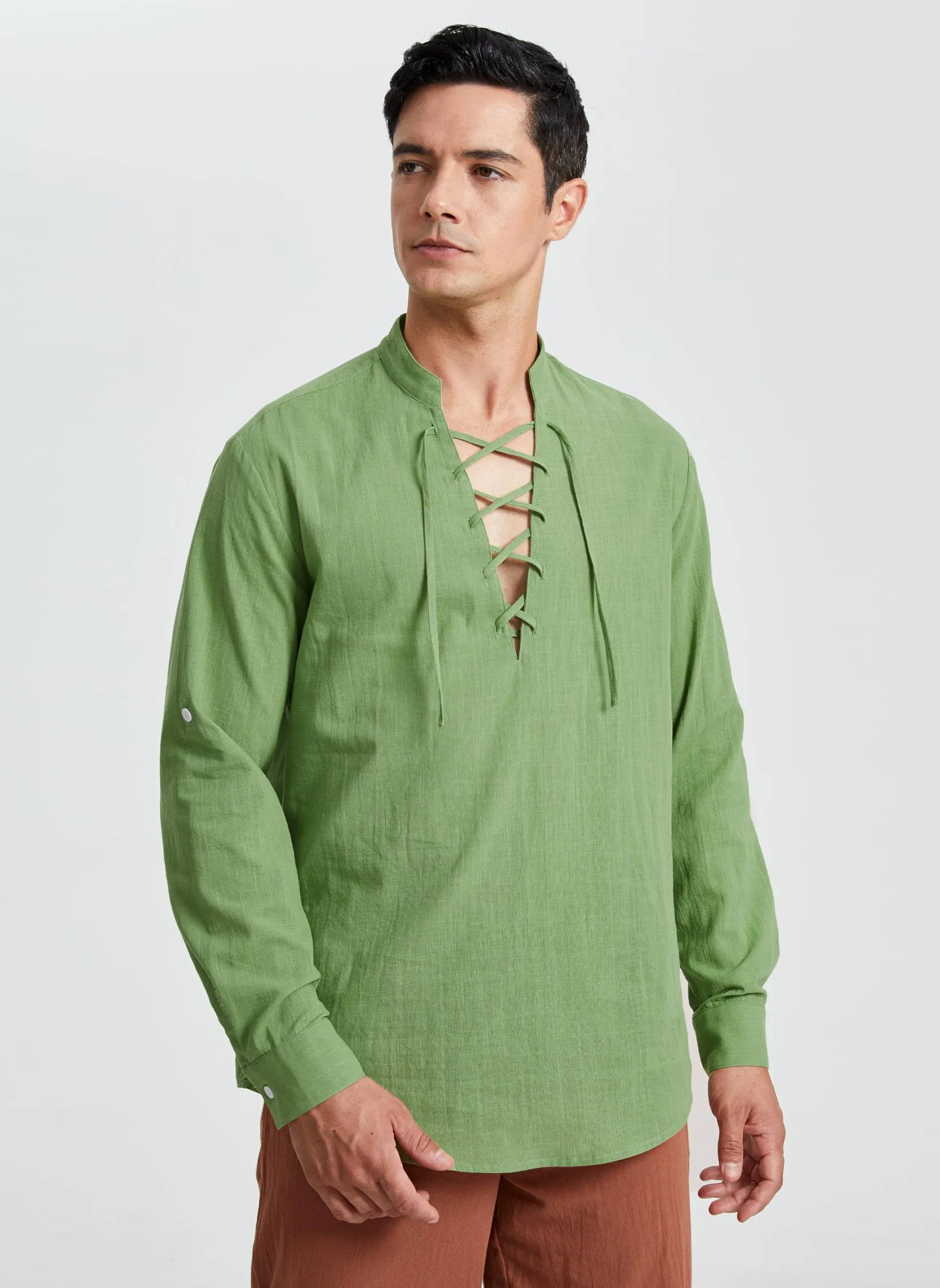 Enlision Camicia Medievale Rinascimentale da Uomo, Verde Militare, 2XL - immagine 3