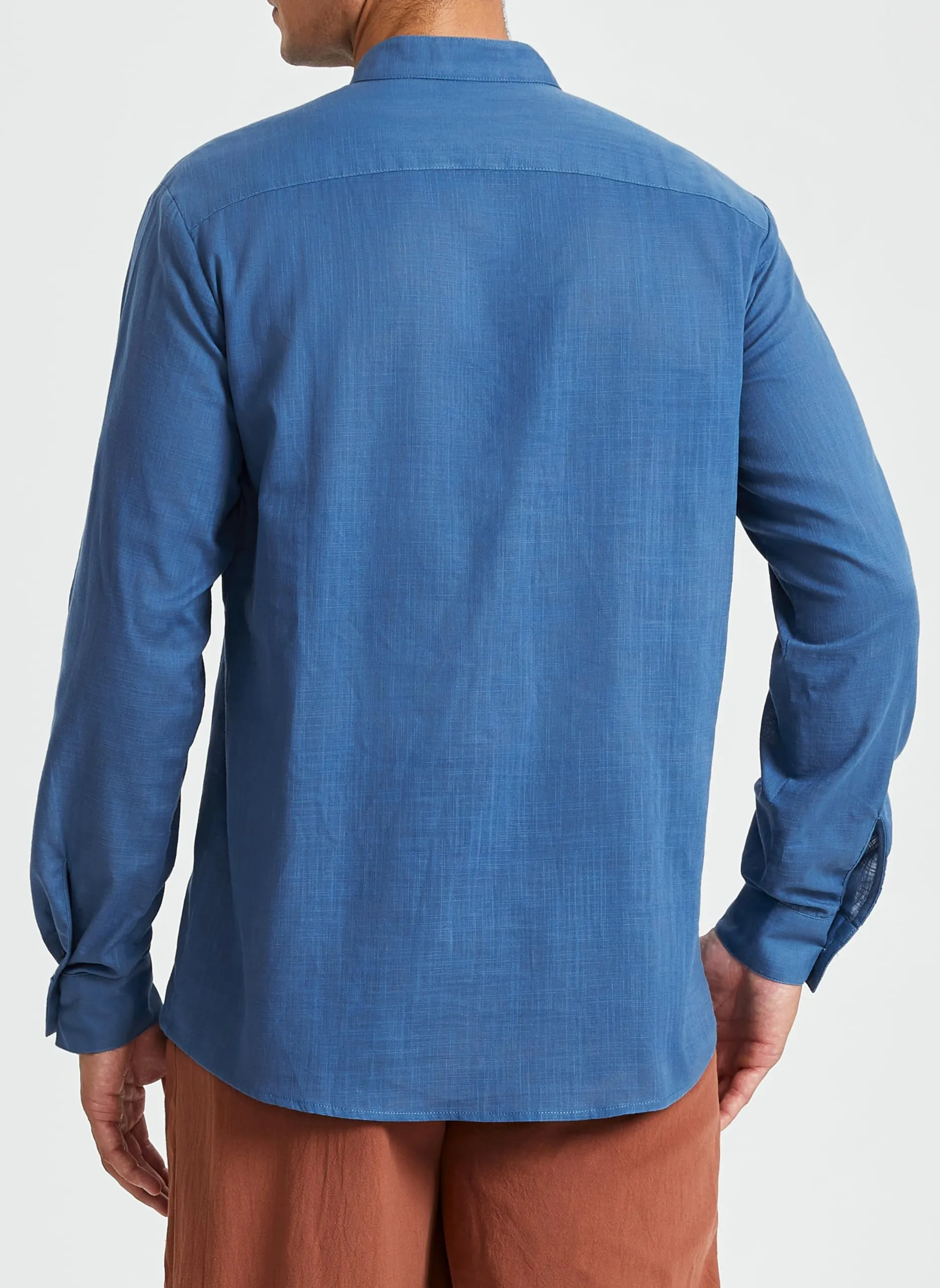 Enlision Camicia in Lino da Uomo con Lacci Blu M - immagine 4