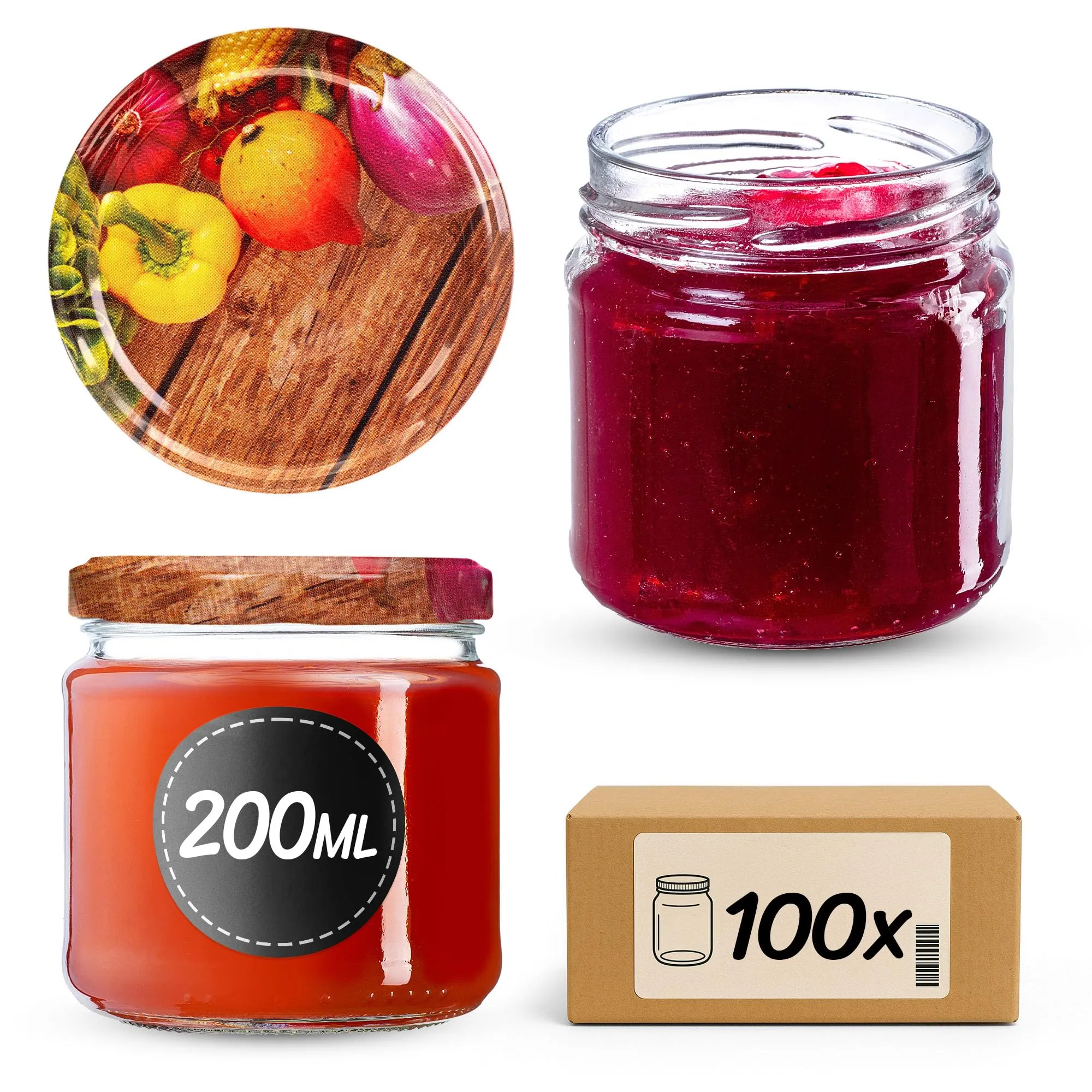 KADAX Set di 100 barattoli in vetro 200ml Ø66 con tappo a vite ermetico - immagine 1