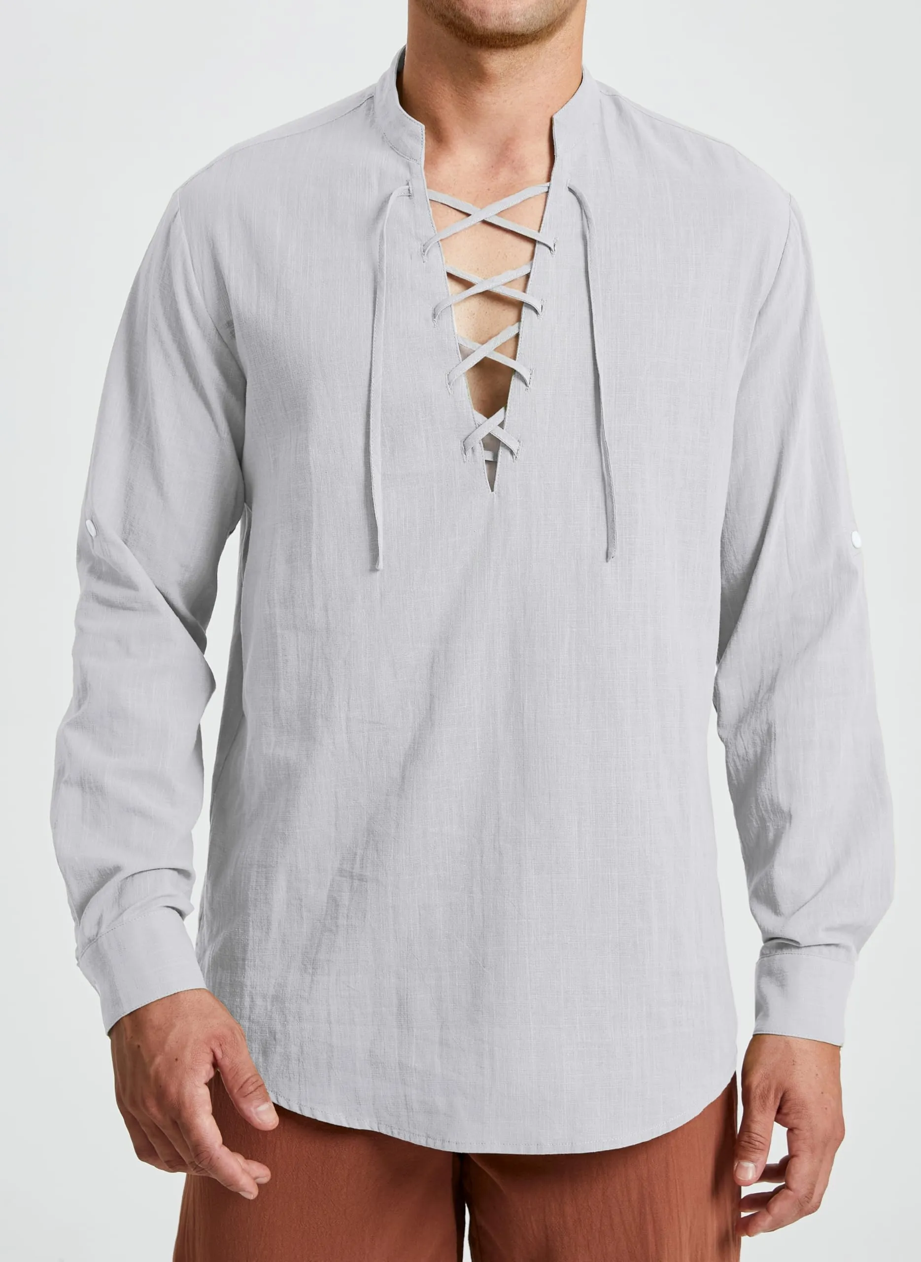 Enlision Camicia Medievale Rinascimentale da Uomo, Grigio Chiaro, 2XL - immagine 2