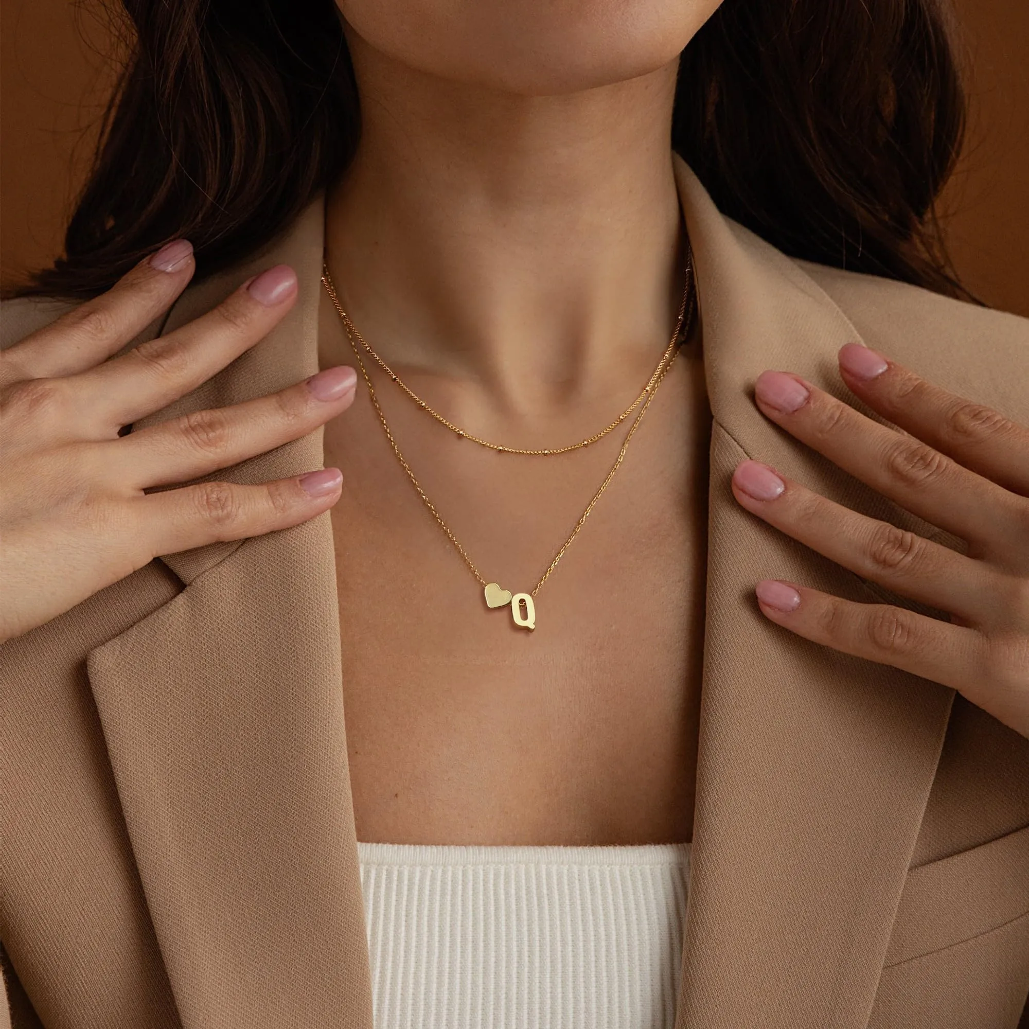 BodyBonita Collana con Cuore Iniziale a Strati, Lettera R Minuscola Placcata in Oro 16K, Monogramma Personalizzato per Donna - immagine 7