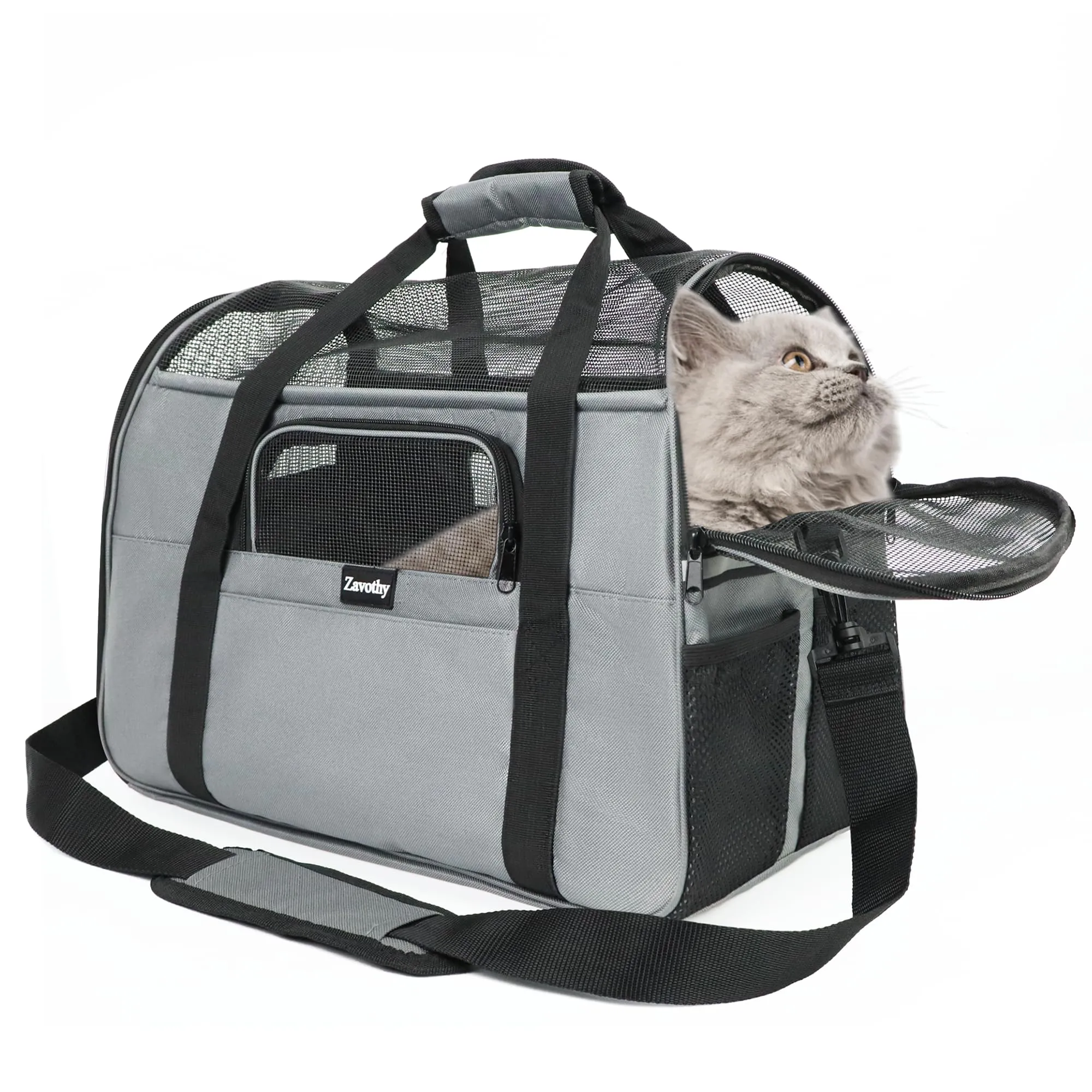 Zavothy Borsa per il Trasporto per Gatti e Cani, Traspirante e Pieghevole con Tracolla Regolabile e Materasso Rimovibile, M, Grigio - immagine 1