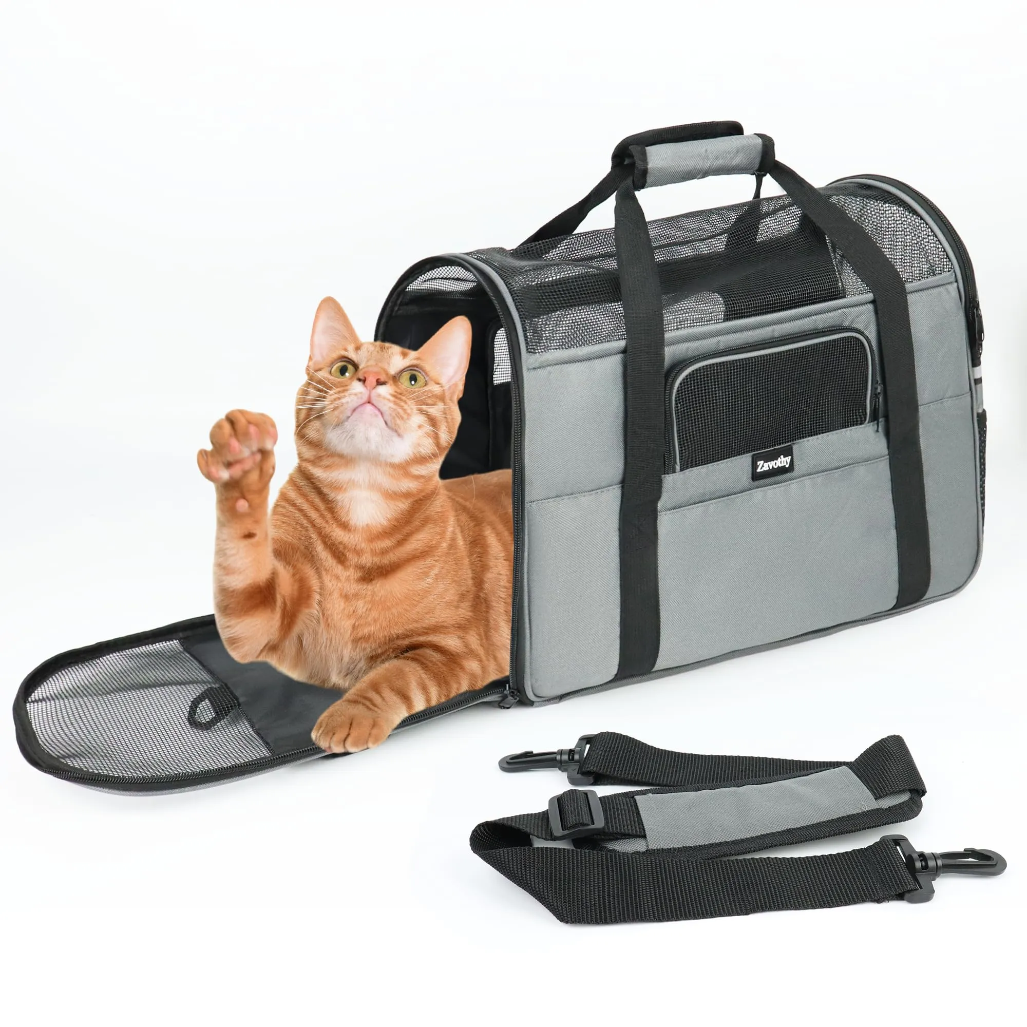 Zavothy Borsa per il Trasporto per Gatti e Cani, Traspirante e Pieghevole con Tracolla Regolabile e Materasso Rimovibile, M, Grigio - immagine 2