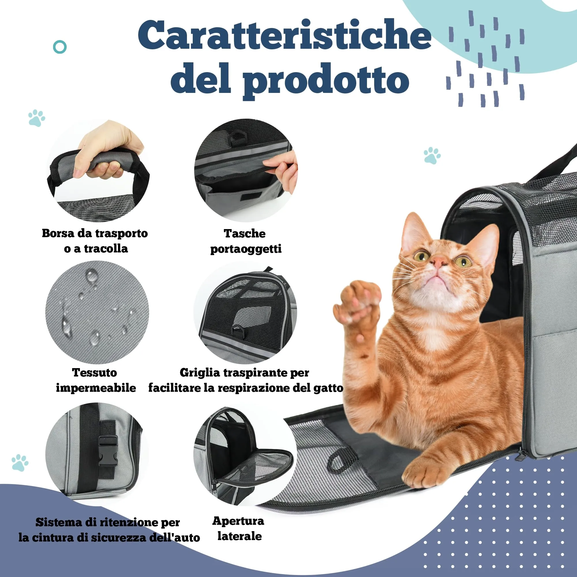 Zavothy Borsa per il Trasporto per Gatti e Cani, Traspirante e Pieghevole con Tracolla Regolabile e Materasso Rimovibile, M, Grigio - immagine 4