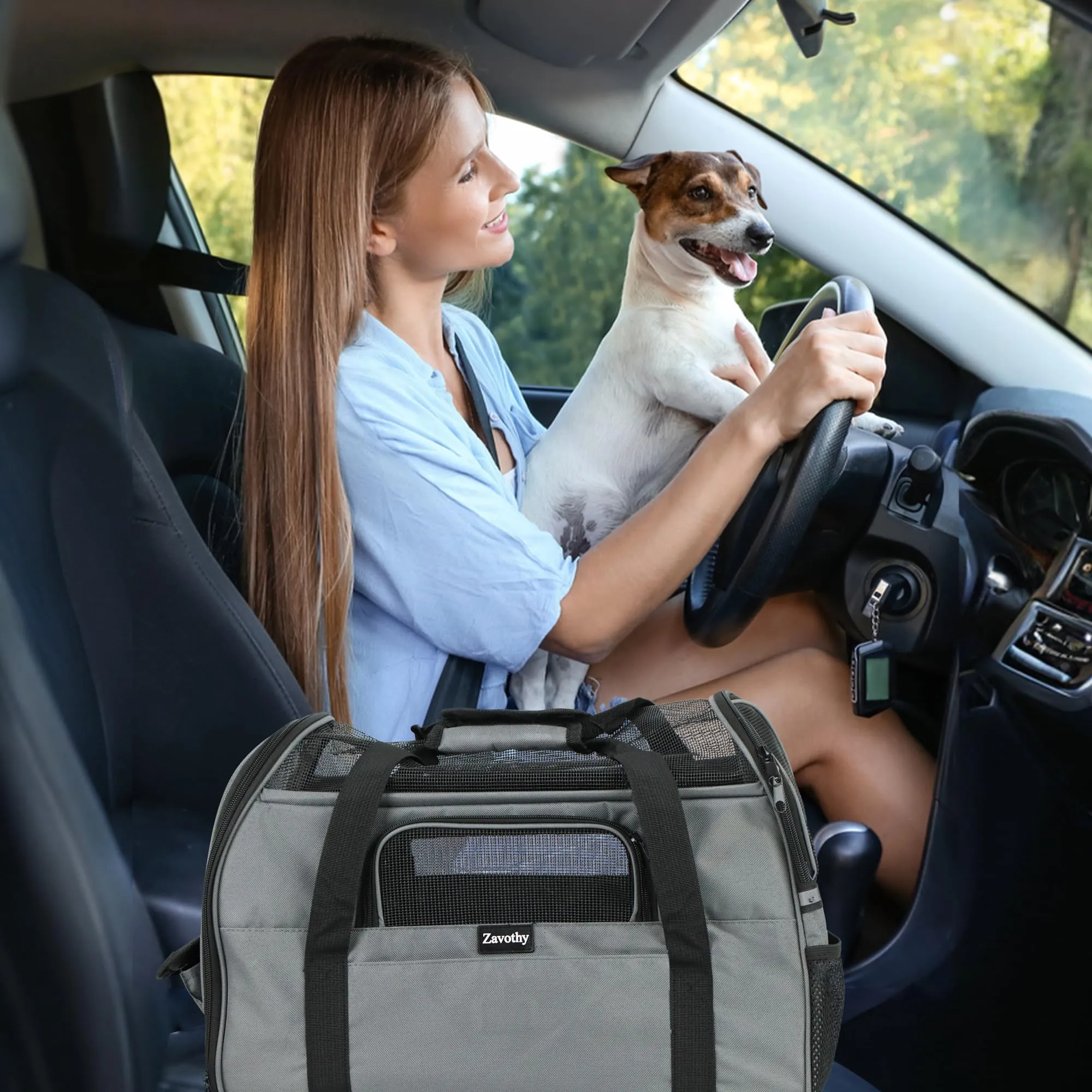 Zavothy Borsa per il Trasporto per Gatti e Cani, Traspirante e Pieghevole con Tracolla Regolabile e Materasso Rimovibile, M, Grigio - immagine 7
