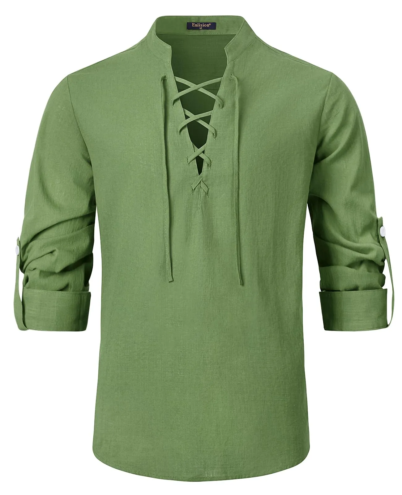 Enlision Camicia Medievale da Uomo in Lino Verde Militare 3XL - immagine 1