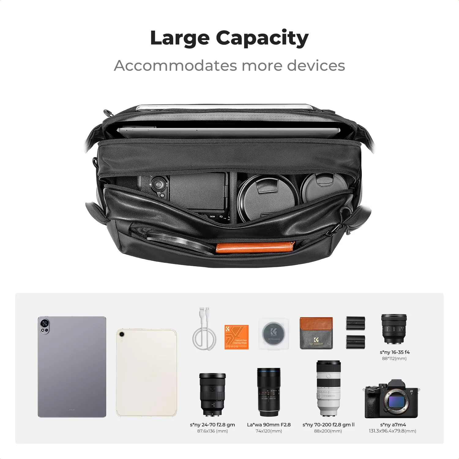 K&F Concept Borsa Foto Tracolla Impermeabile Antiurto 33cm Nero - immagine 2