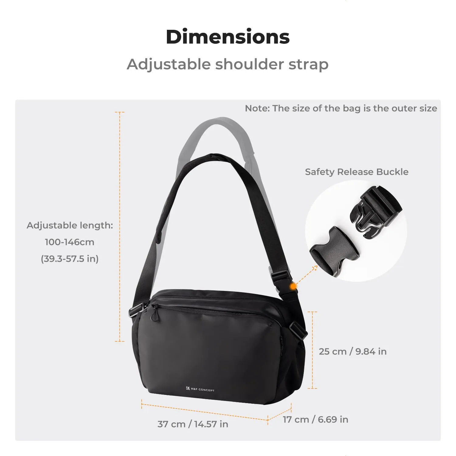 K&F Concept Borsa Foto Tracolla Impermeabile Antiurto 33cm Nero - immagine 6