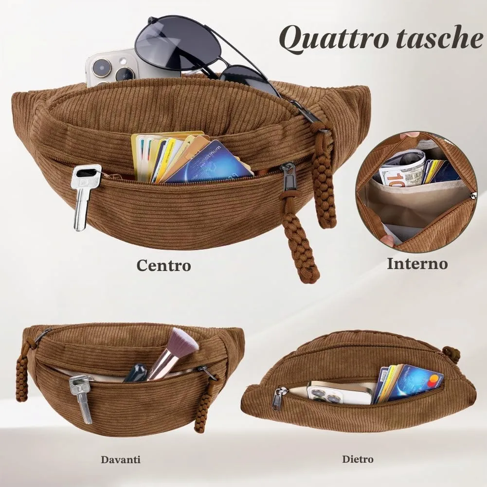 Aucuu Marsupio in Velluto a Coste per Donna e Uomo con Cinturino Regolabile - immagine 4
