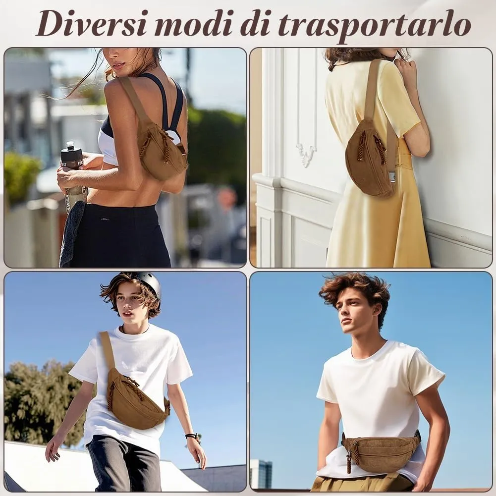 Aucuu Marsupio in Velluto a Coste per Donna e Uomo con Cinturino Regolabile - immagine 5